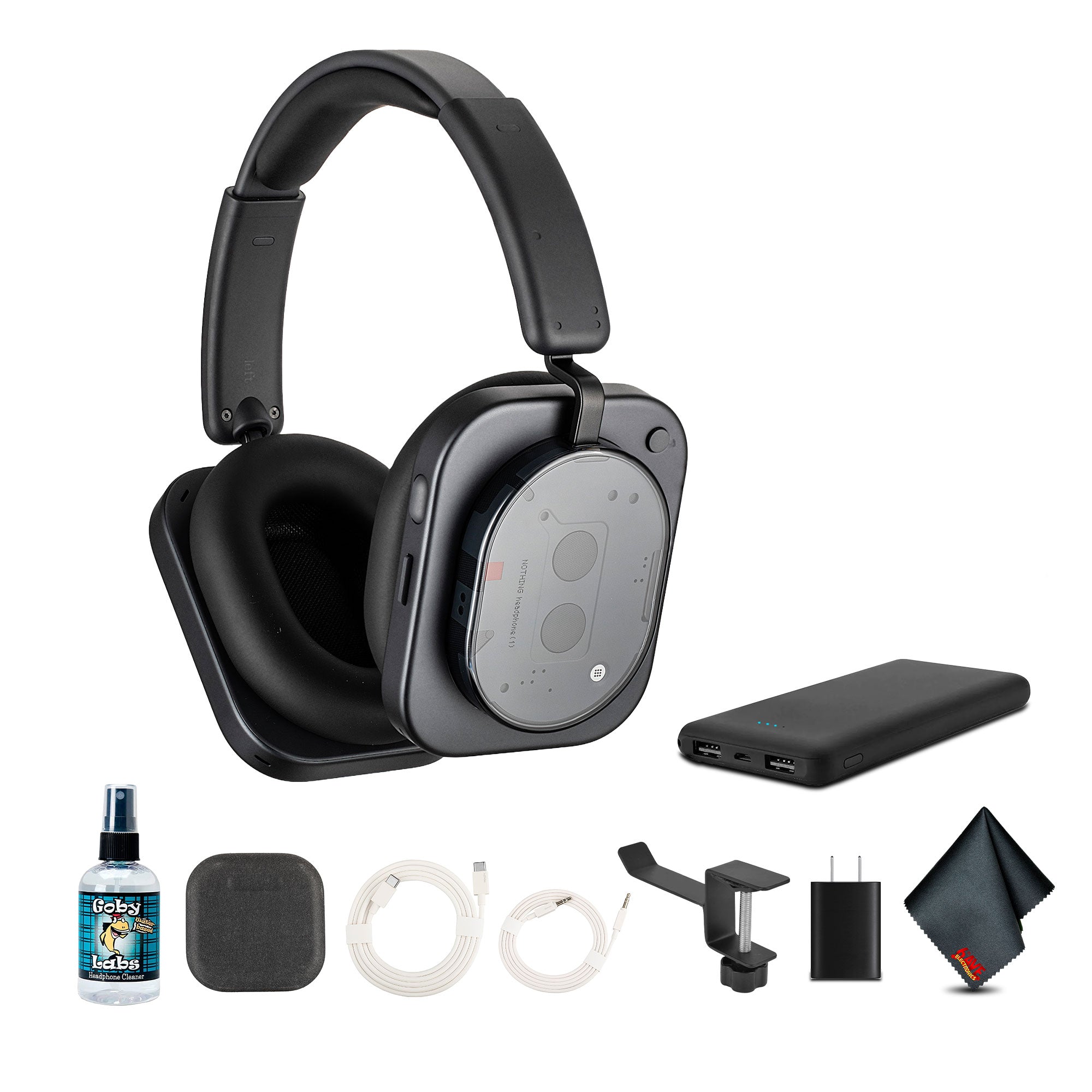 Nothing Headphone 1 Black Hybrid Active Noise Cancelling Headphones Bundle