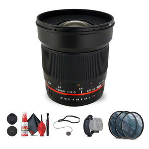Rokinon 16mm f/2.0 ED AS UMC CS Lens for Micro Four Thirds Mount Bundle