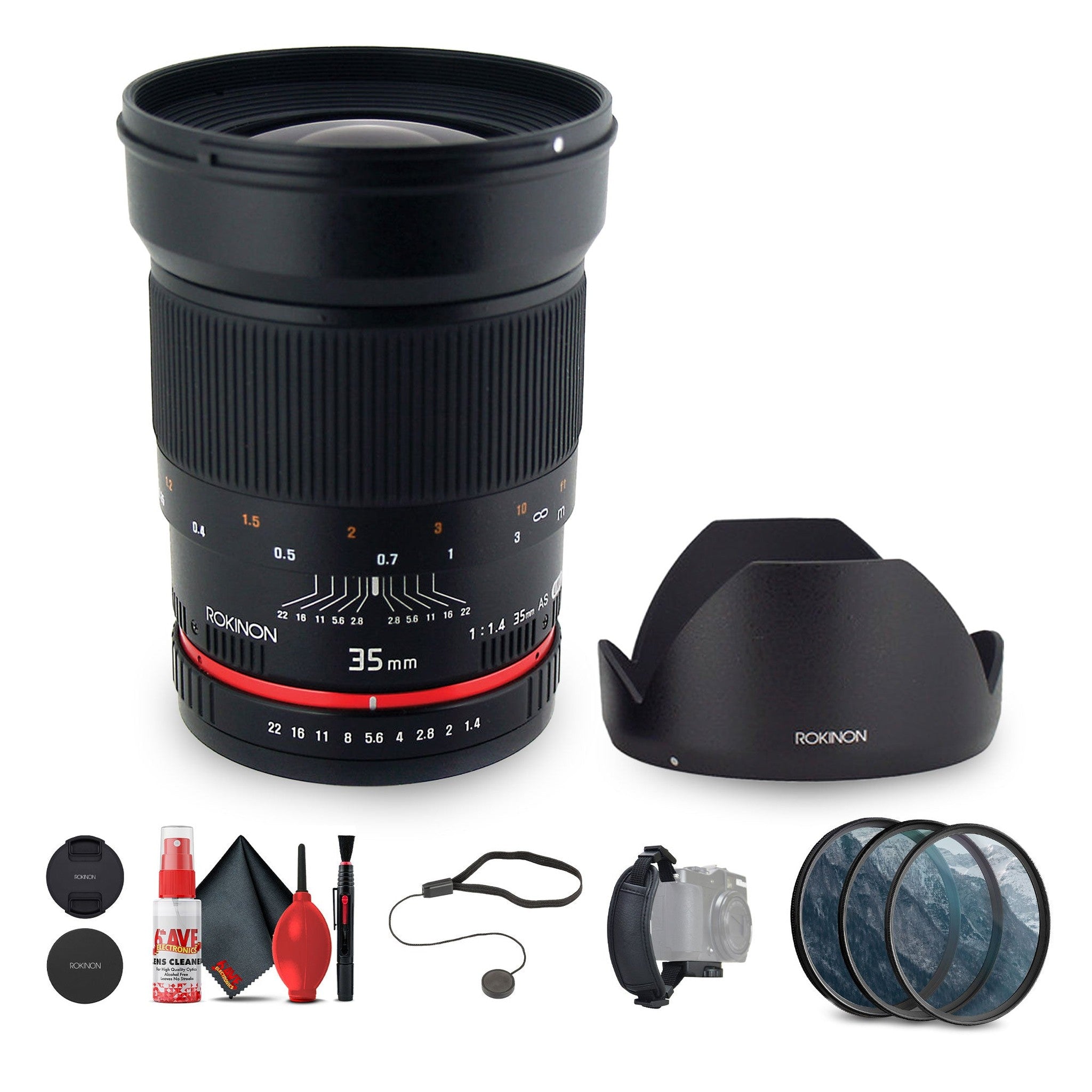 Rokinon 35mm f/1.4 Wide-Angle US UMC Aspherical Lens for Olympus Bundle