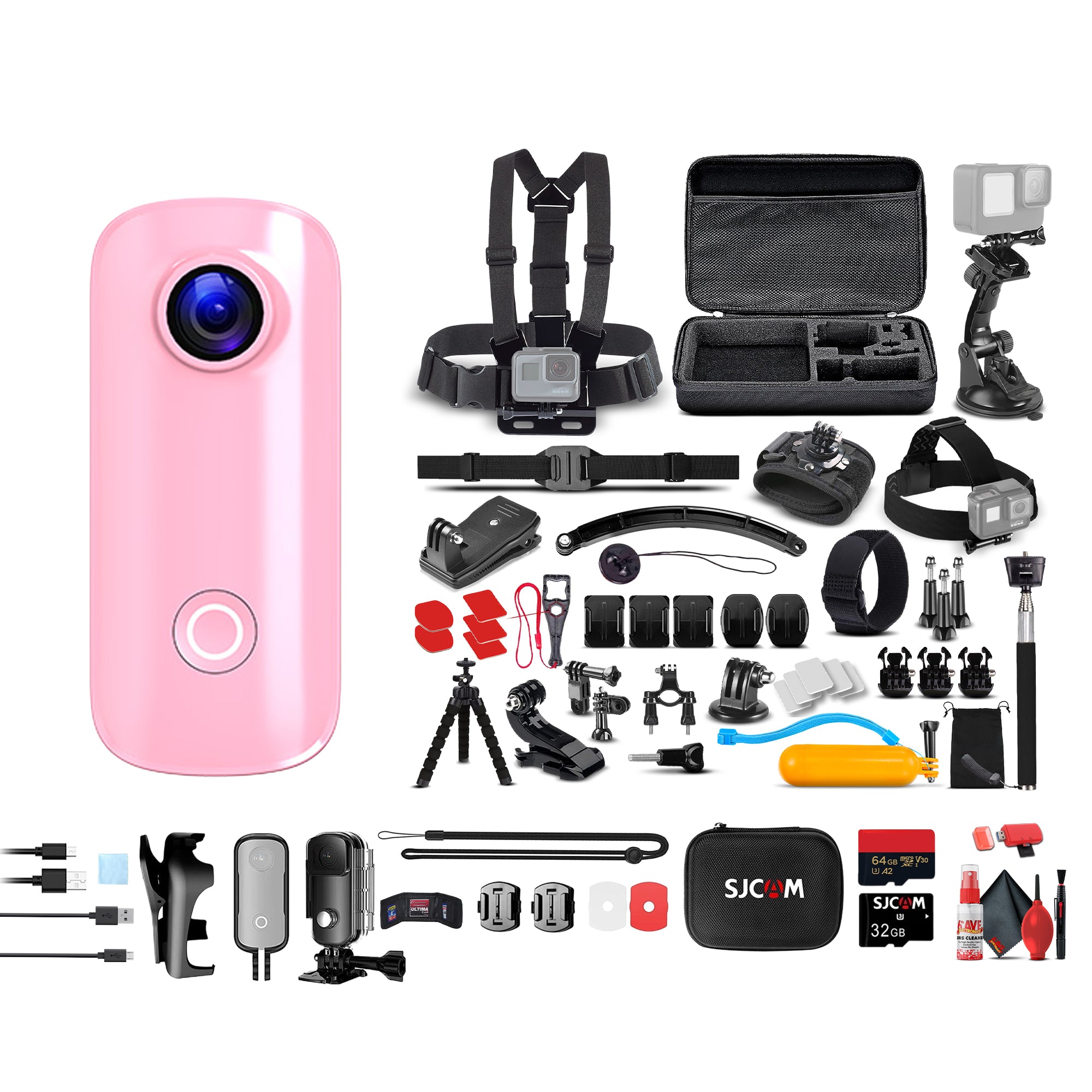 SJCAM C100 Plus Action Camera Pink Bundle