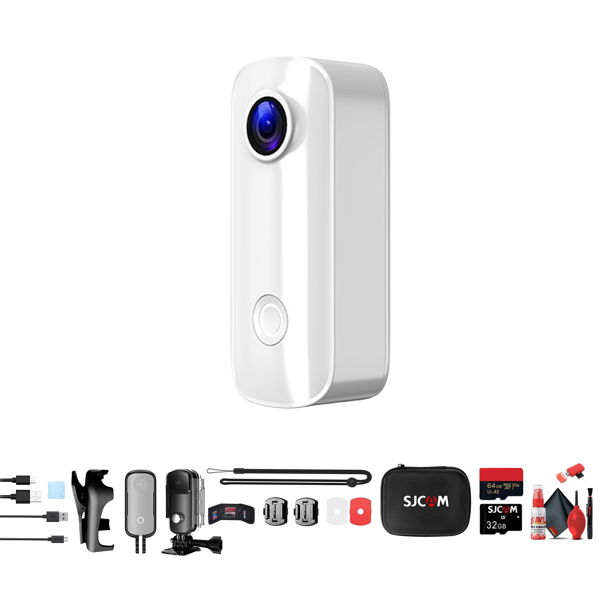 SJCAM C100 Plus Action Camera White Bundle