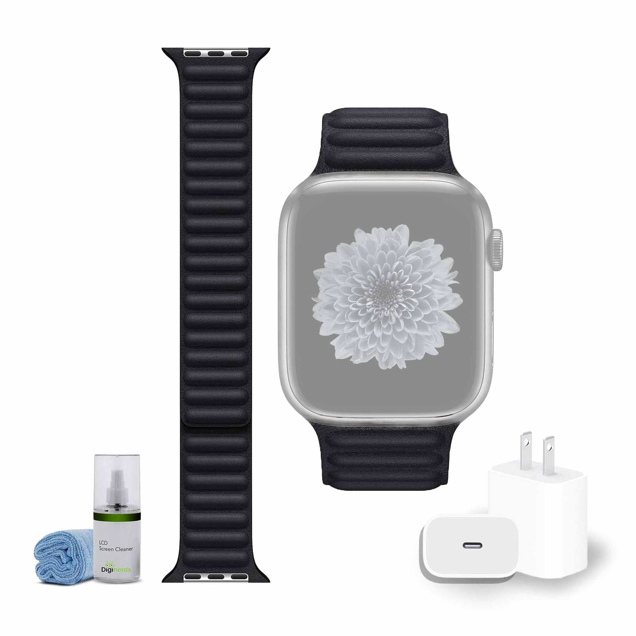 Apple 45mm Leather Watch Band - Midnight M/L with USB-C Charging Block Bundle Apple