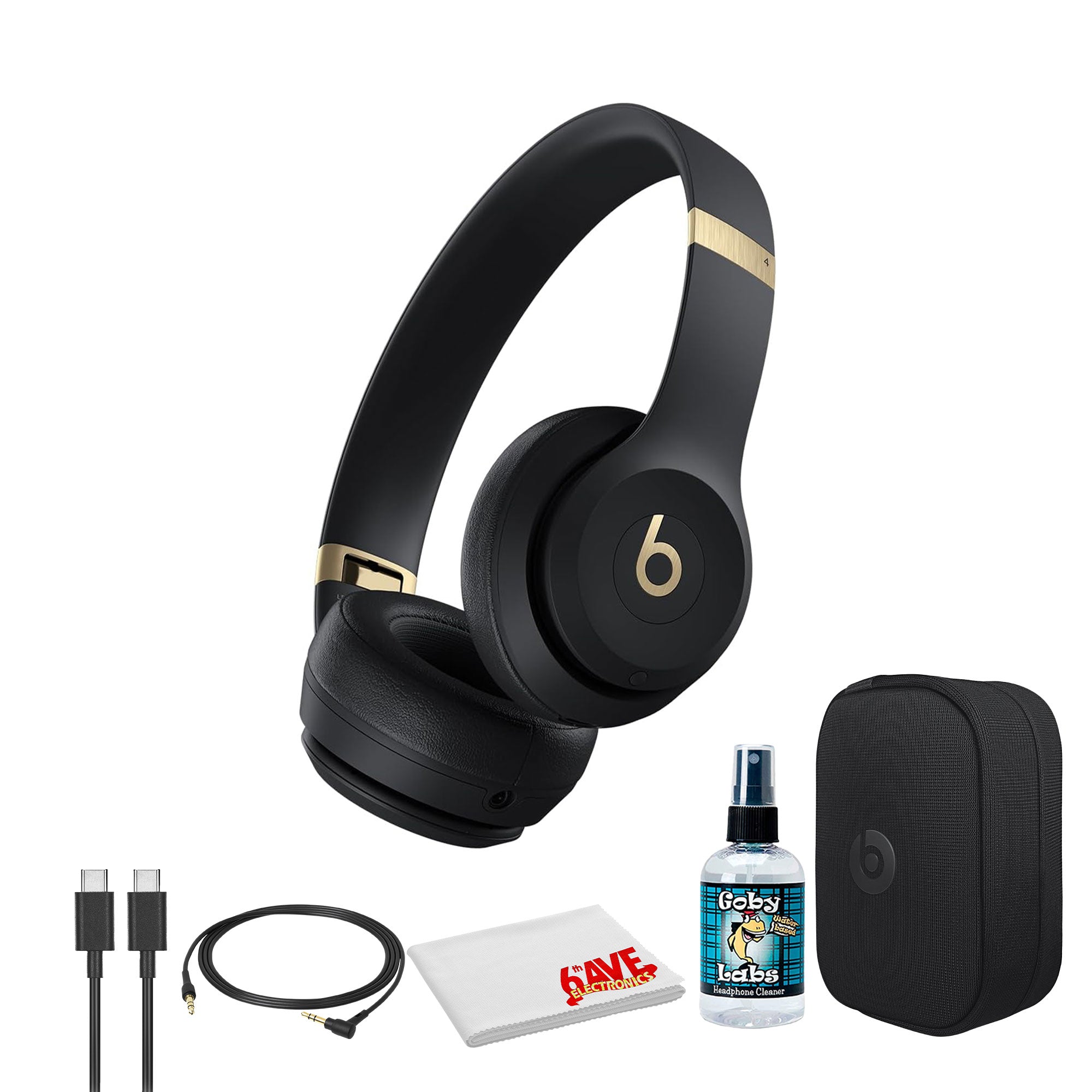 Beats by Dr. Dre Solo 4 Wireless Headphones Black and Gold Bundle
