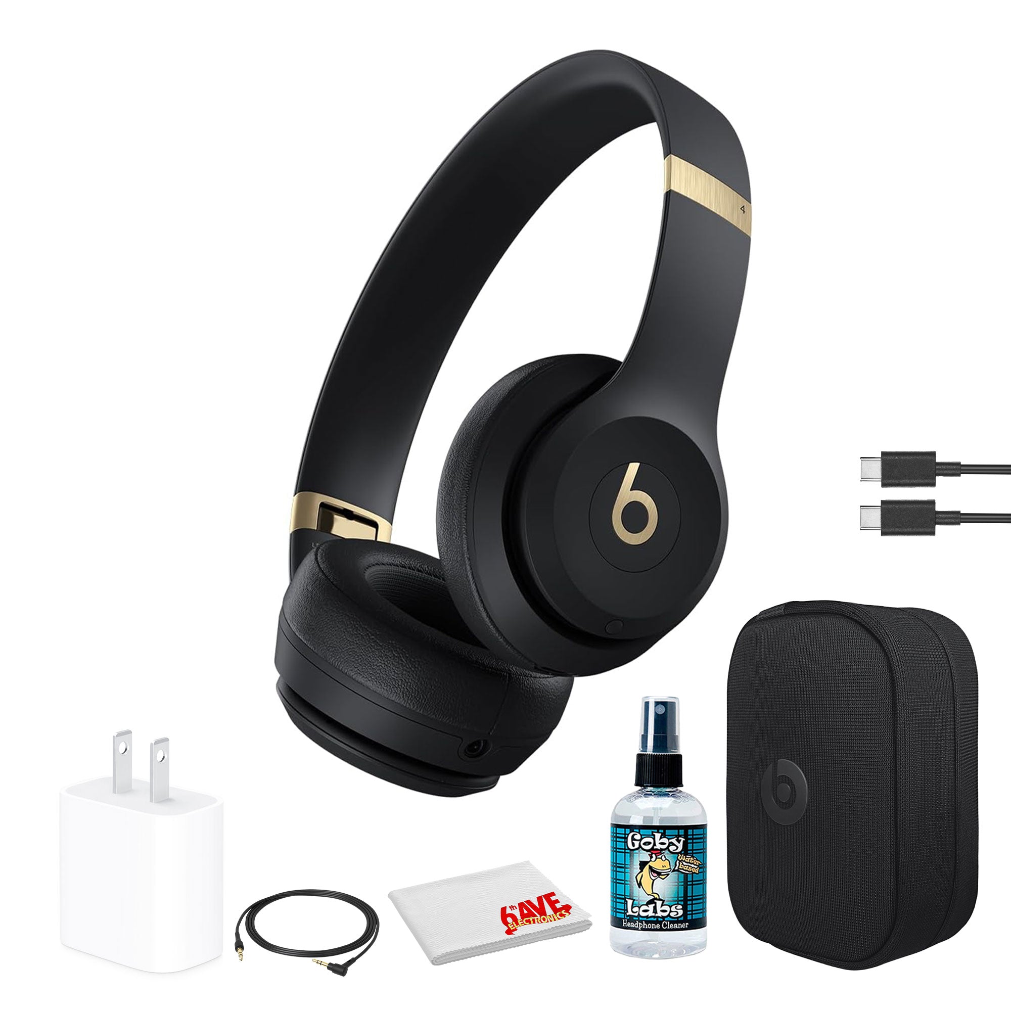 Beats by Dr. Dre Solo 4 Wireless Headphones (Black and Gold) Bundle