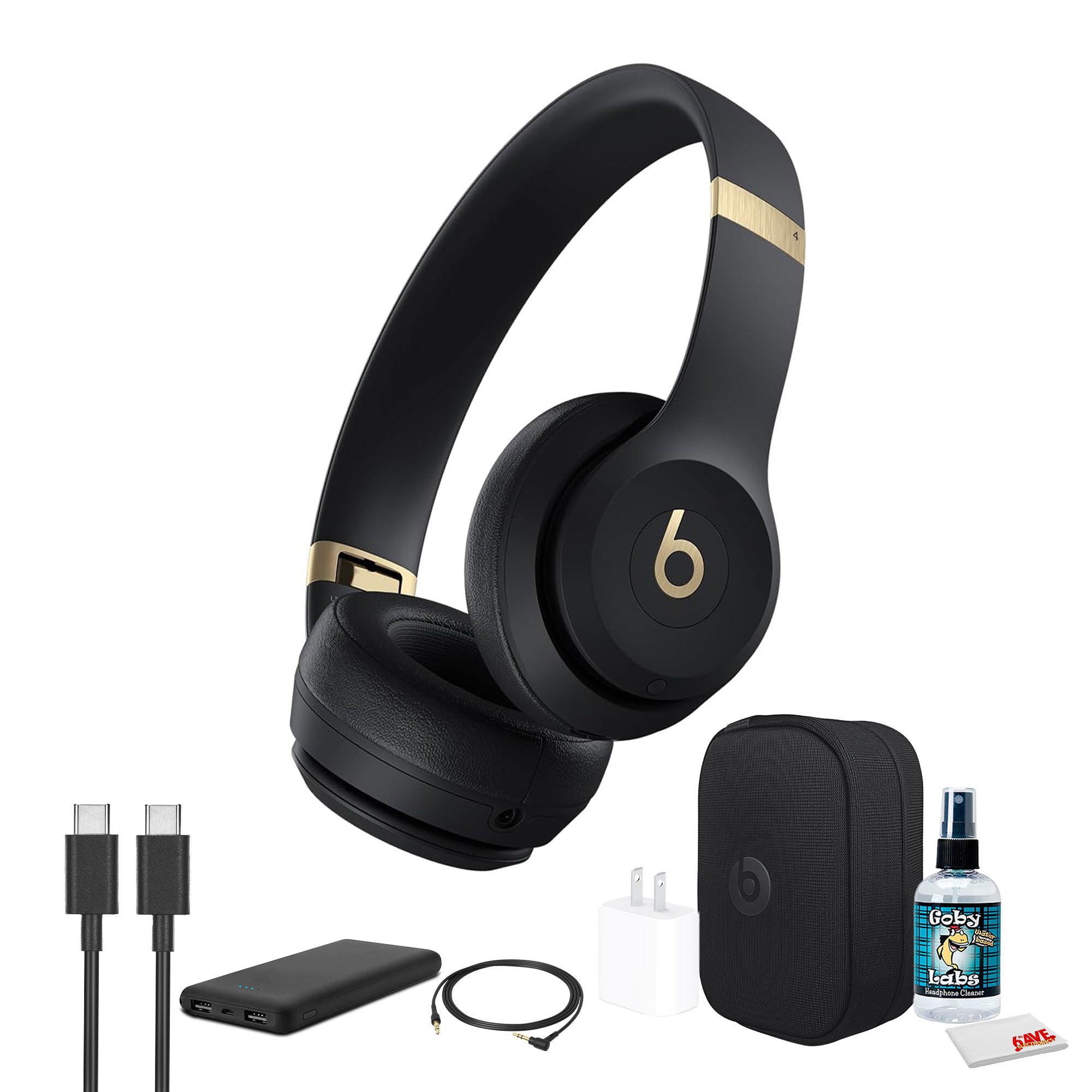 Beats by Dr. Dre Solo 4 Wireless Headphones Black and Gold Bundle