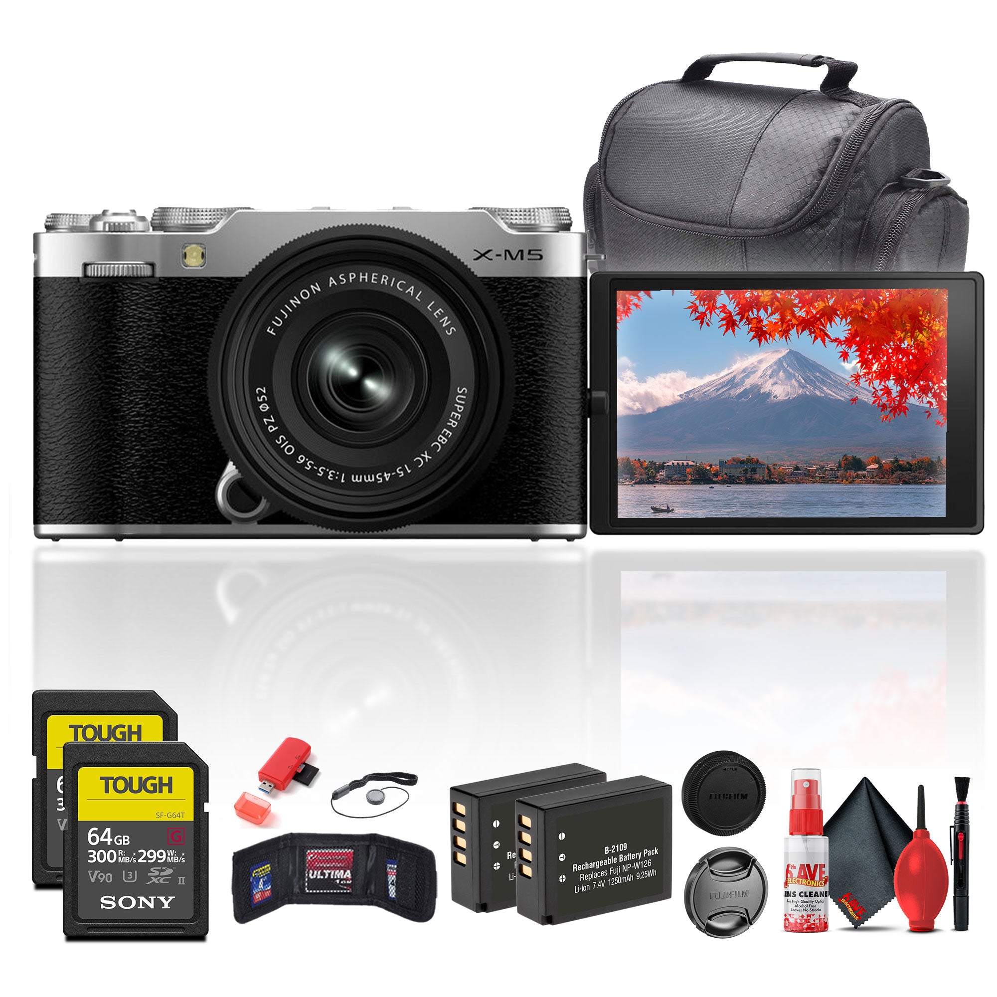 Fujifilm X-M5 Mirrorless Camera with XC 15-45mm f/3.5-5.6 Lens (Silver) Bundle