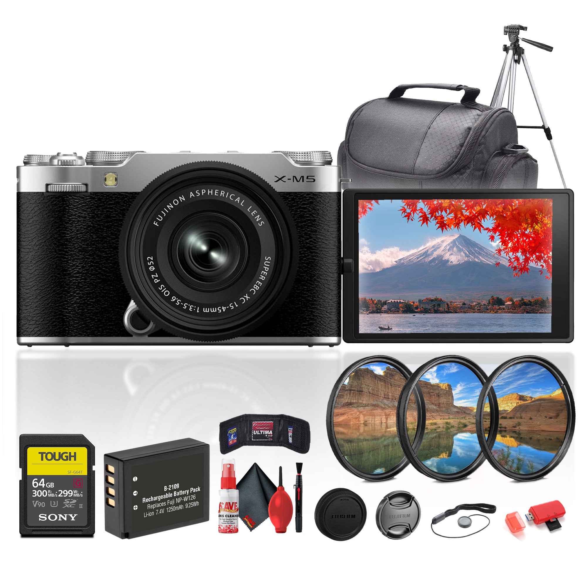 Fujifilm X-M5 Mirrorless Camera with XC 15-45mm f/3.5-5.6 Lens (Silver) Bundle