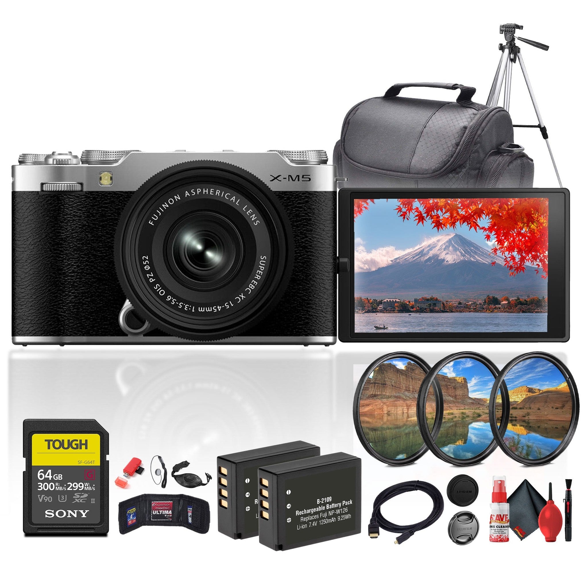 Fujifilm X-M5 Mirrorless Camera with XC 15-45mm f/3.5-5.6 Lens Silver Bundle