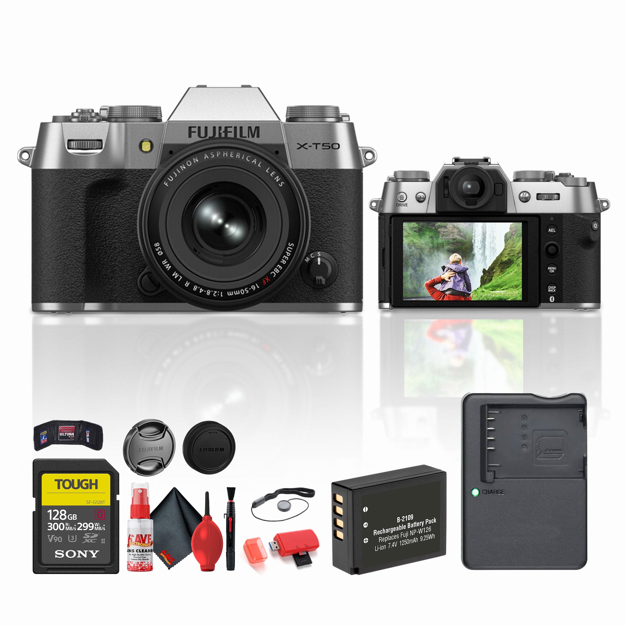 Fujifilm X-T50 Mirrorless Camera with XF 16-50mm f/2.8-4.8 Lens (Silver) Bundle