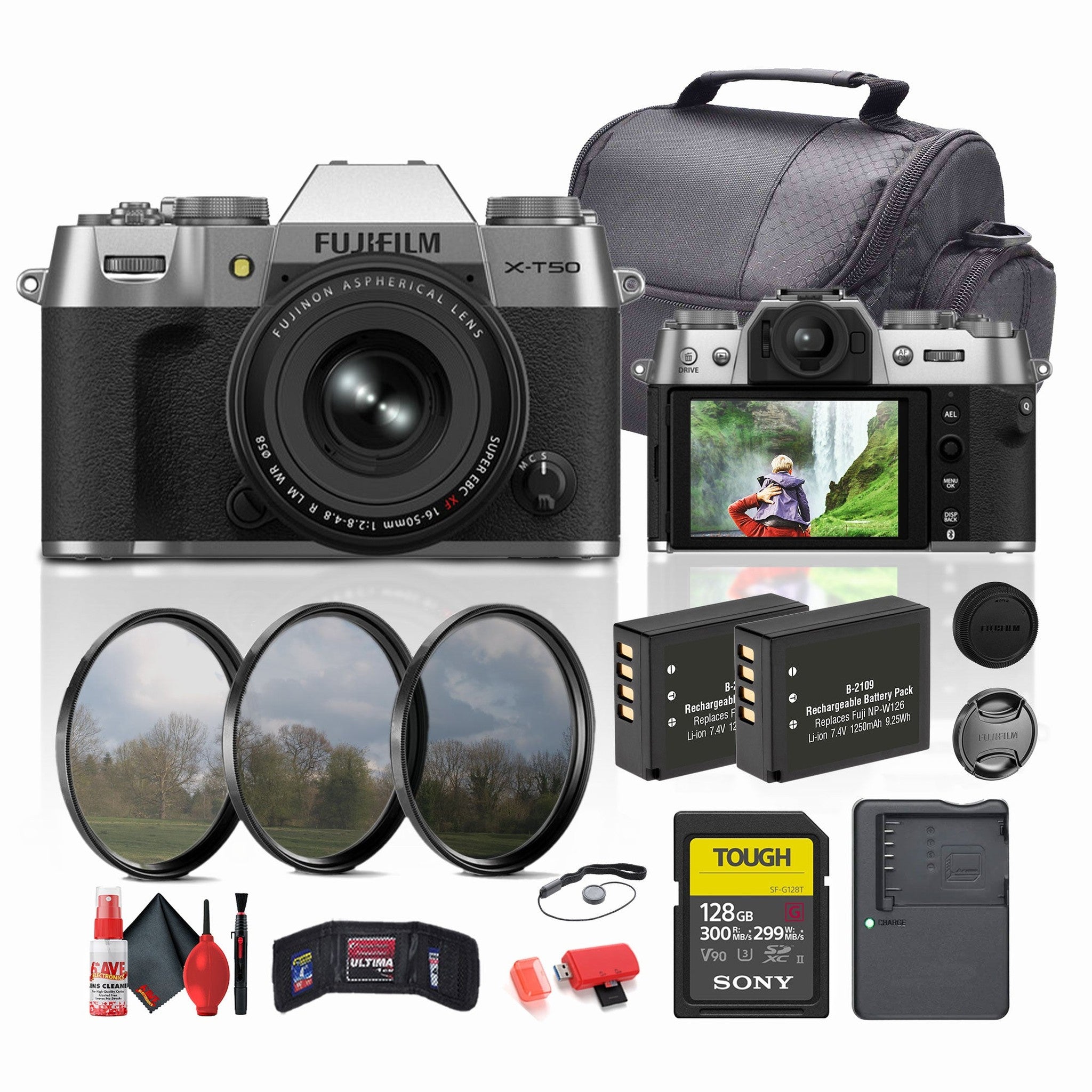Fujifilm X-T50 Mirrorless Camera with XF 16-50mm f/2.8-4.8 Lens (Silver) Bundle