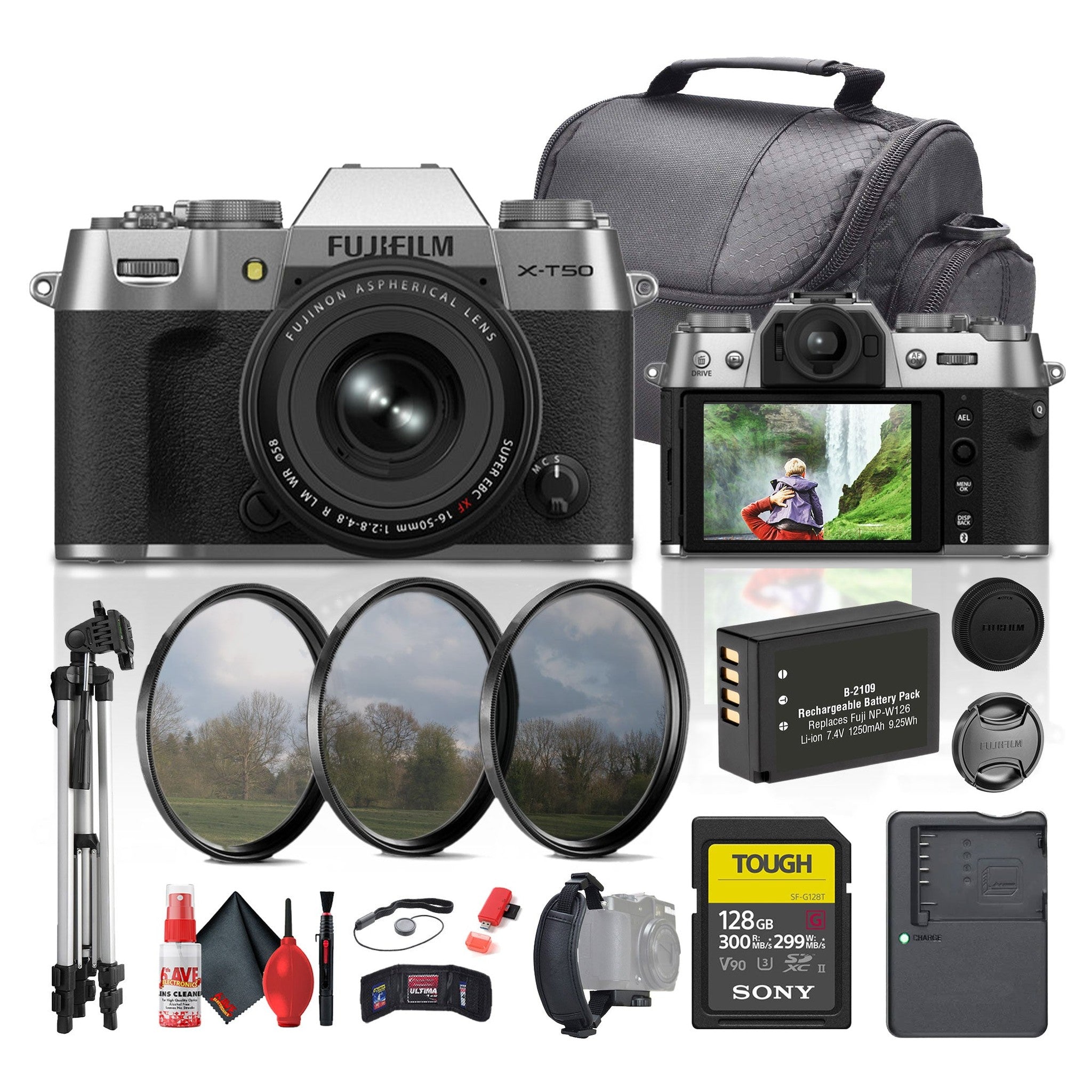 Fujifilm X-T50 Mirrorless Camera with XF 16-50mm f/2.8-4.8 Lens Silver Bundle