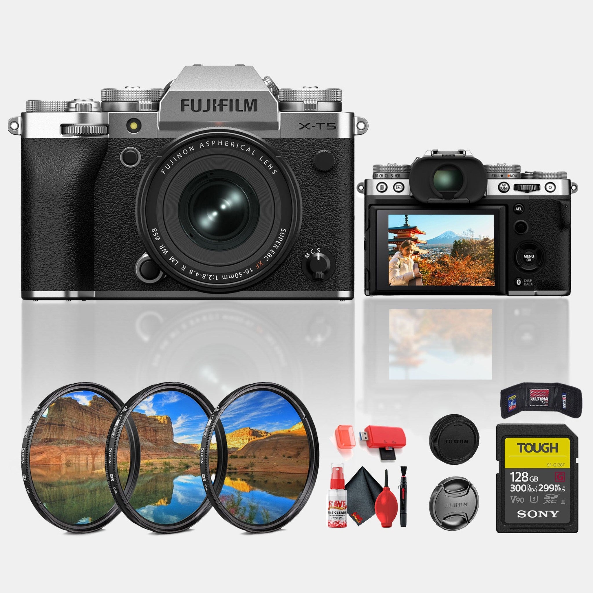 Fujifilm X-T5 Mirrorless Camera with XF 16-50mm f/2.8-4.8 Lens Silver Bundle Fujifilm