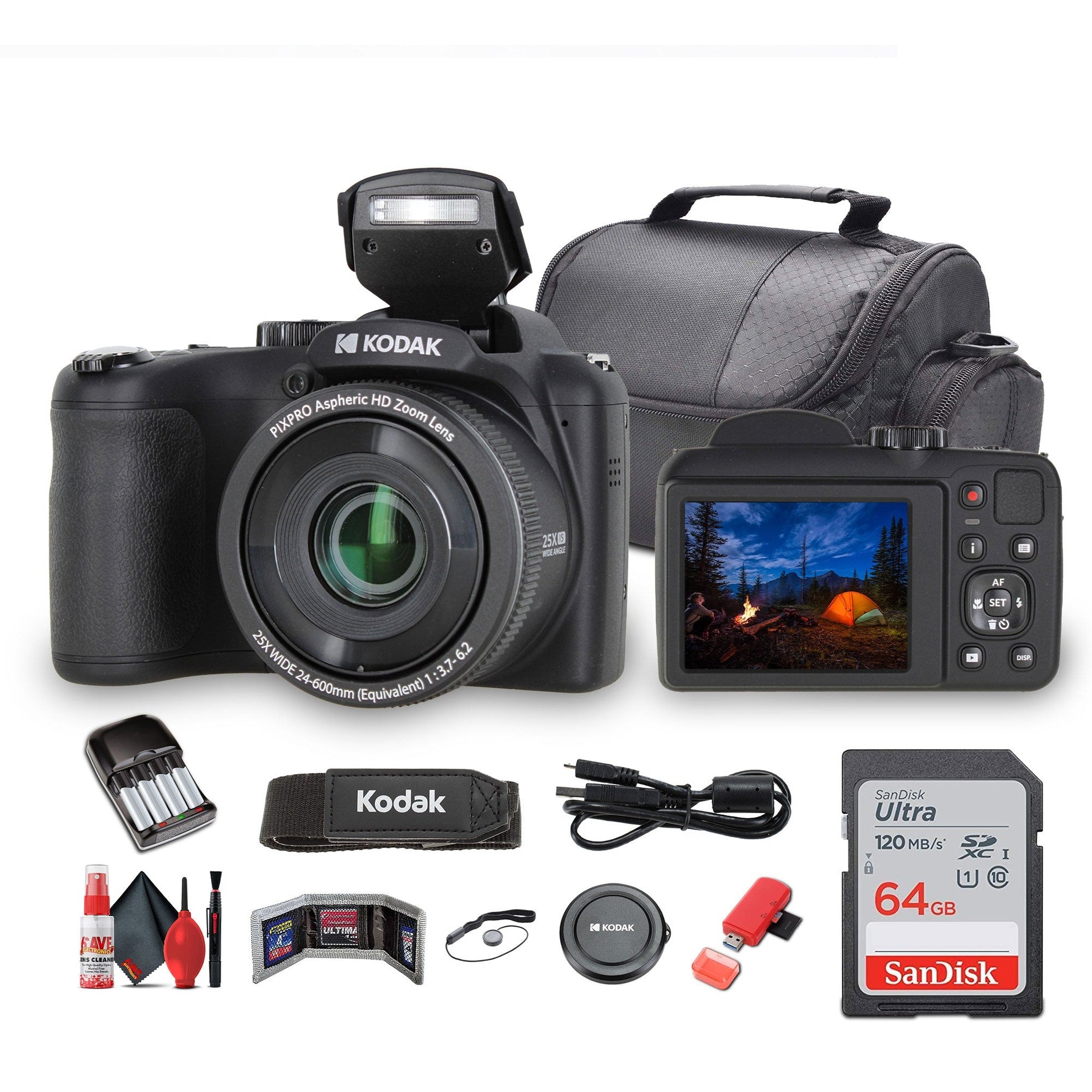 Kodak Pixpro AZ255 Digital Camera in Black AZ255BK Bundle with Accessories Kodak