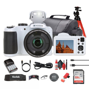 Kodak Pixpro AZ255 Digital Camera in White AZ255WH Bundle with Accessories