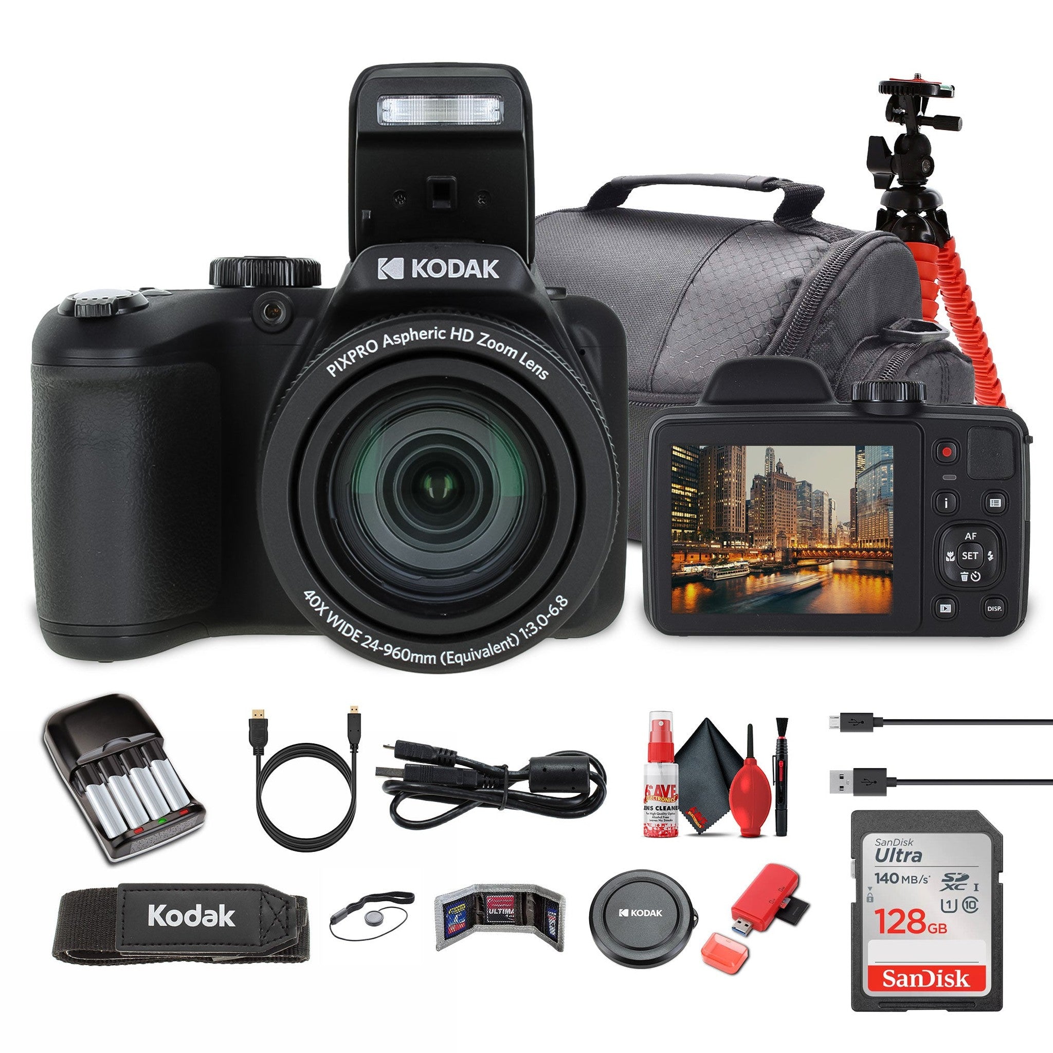 Kodak Pixpro AZ405 Digital Camera in Black AZ405BK Bundle with Accessories