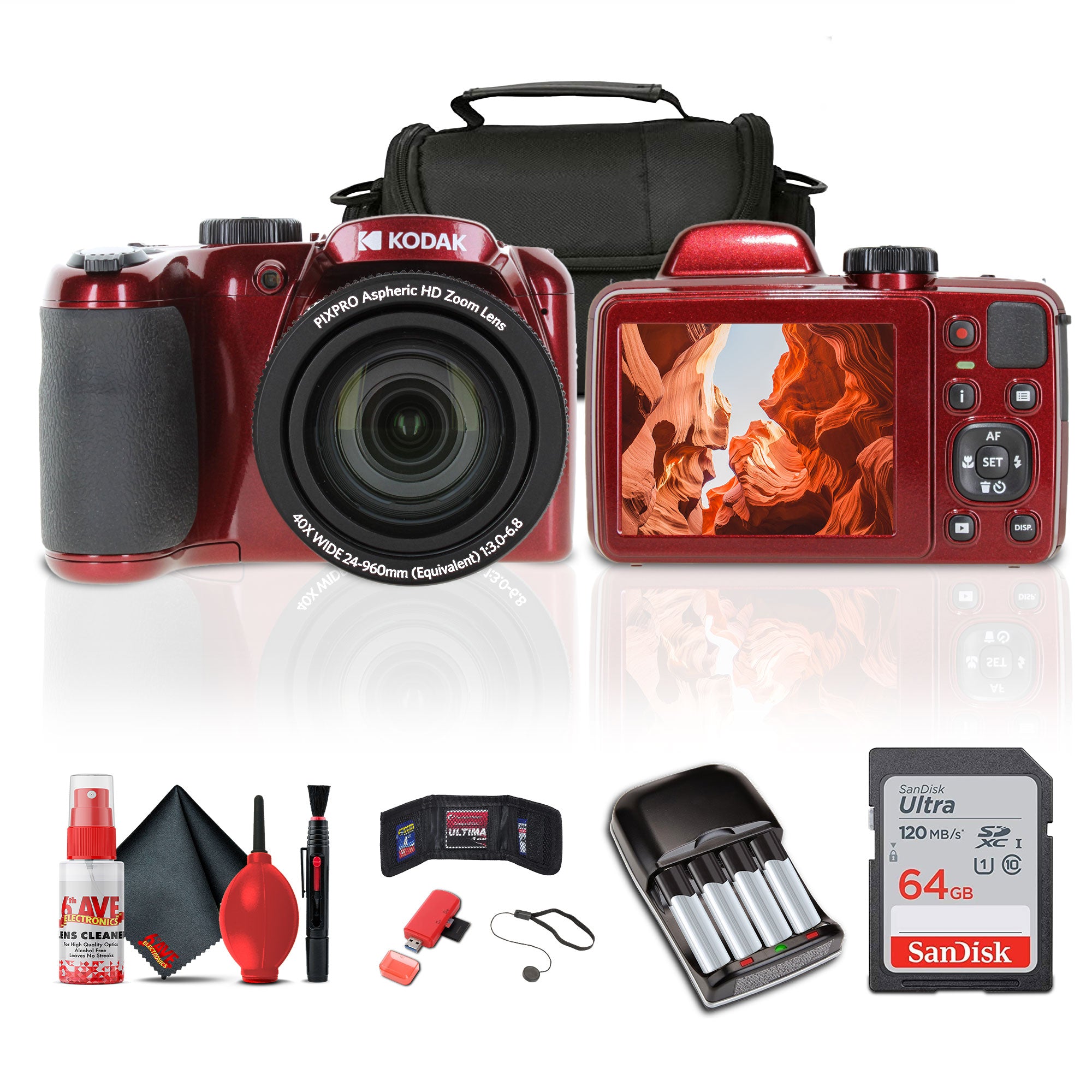 Kodak Pixpro AZ405 Digital Camera in Red AZ405RD Bundle from Accessories