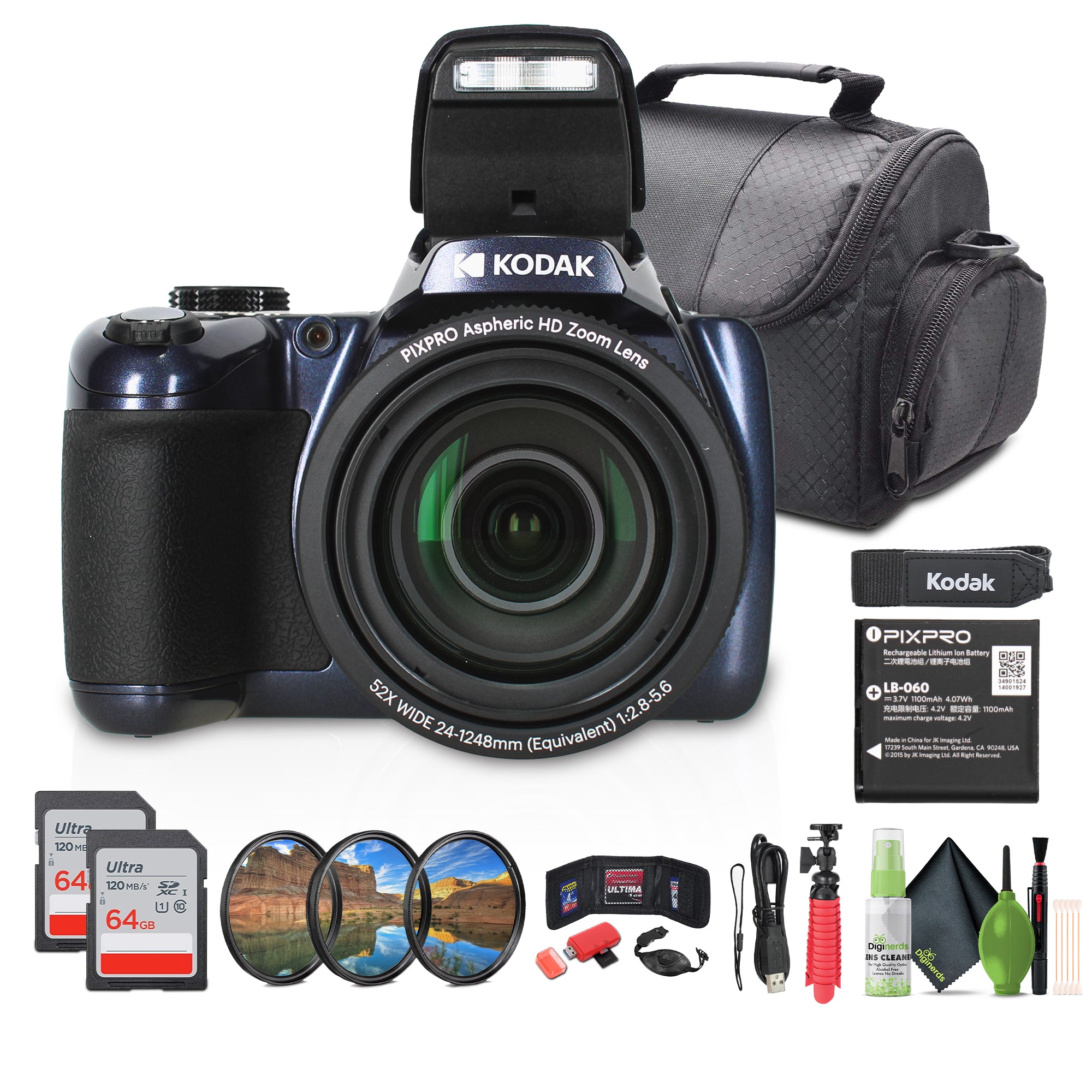 Kodak Pixpro AZ528 Digital Camera in Blue AZ528MB Bundle with Accessories