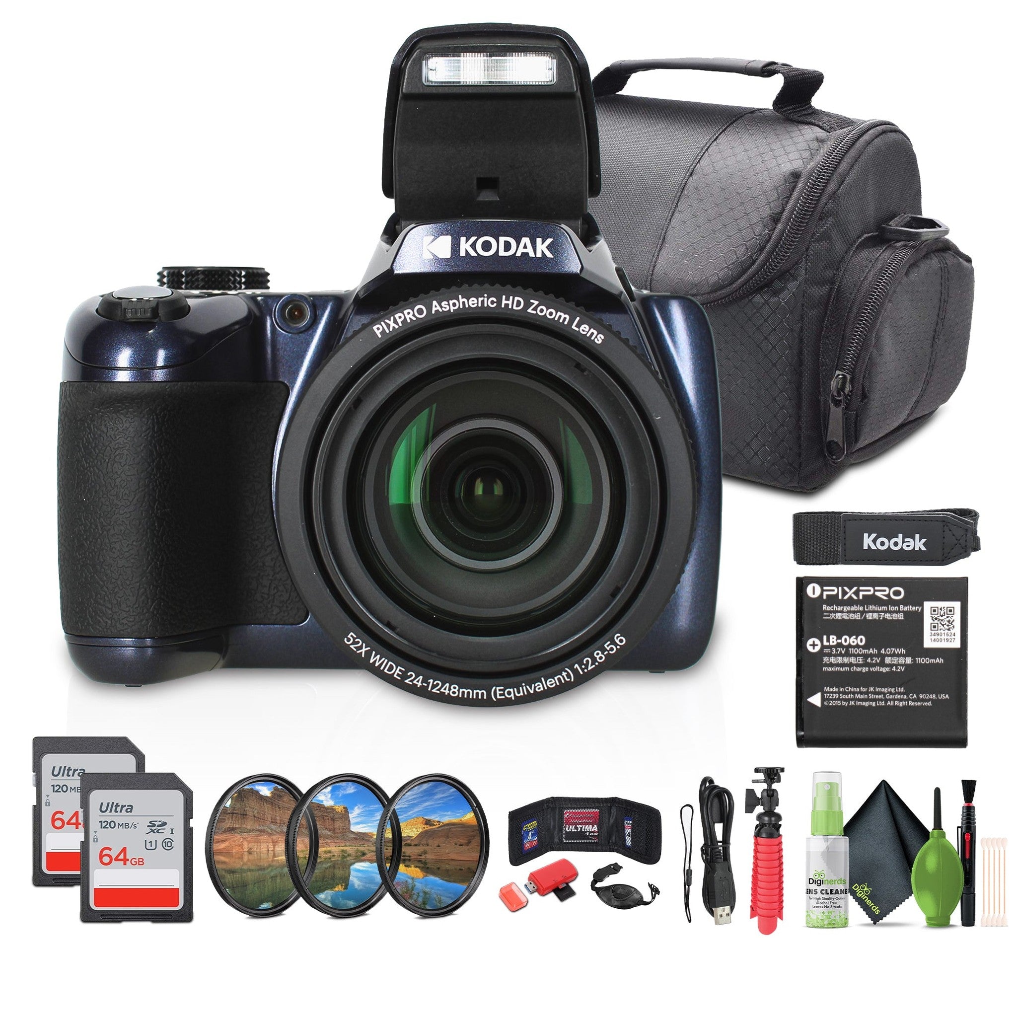 Kodak Pixpro AZ528 Digital Camera in Blue AZ528MB Bundle with Accessories Kodak