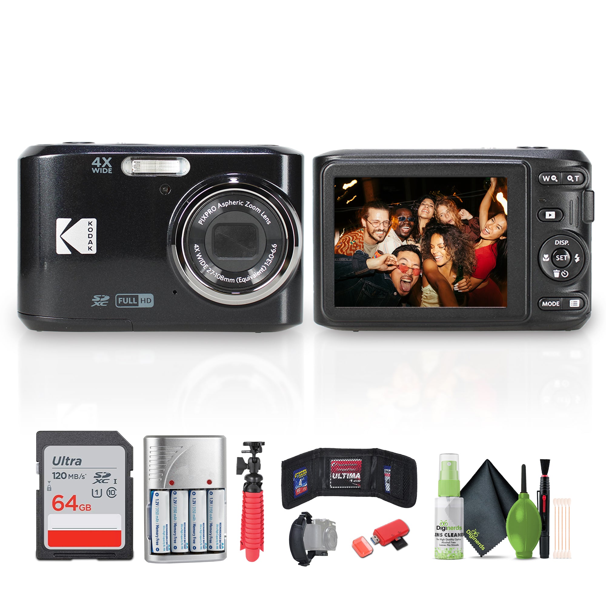 Kodak Pixpro FZ45 Digital Camera in Black (FZ45BK) Bundle with Accessories