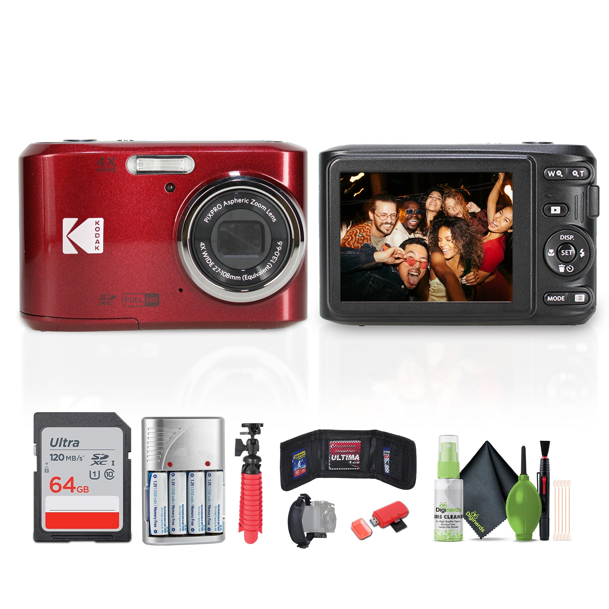 Kodak Pixpro FZ45 Digital Camera in Red (FZ45RD) Bundle with Accessories