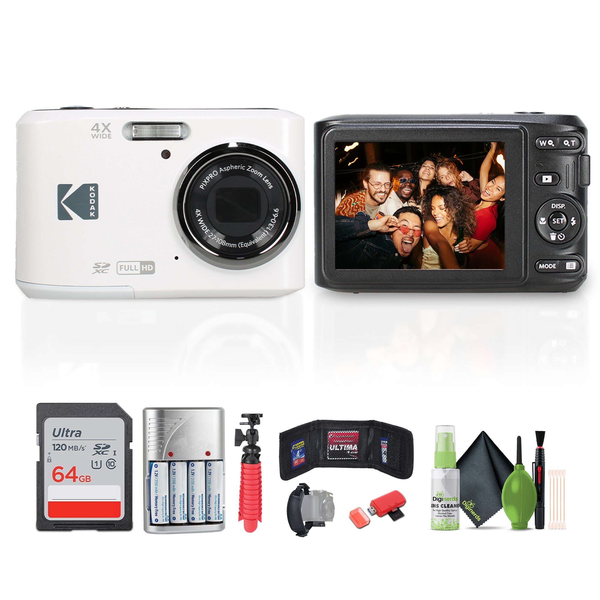 Kodak Pixpro FZ45 Digital Camera in White FZ45WH Bundle with Accessories