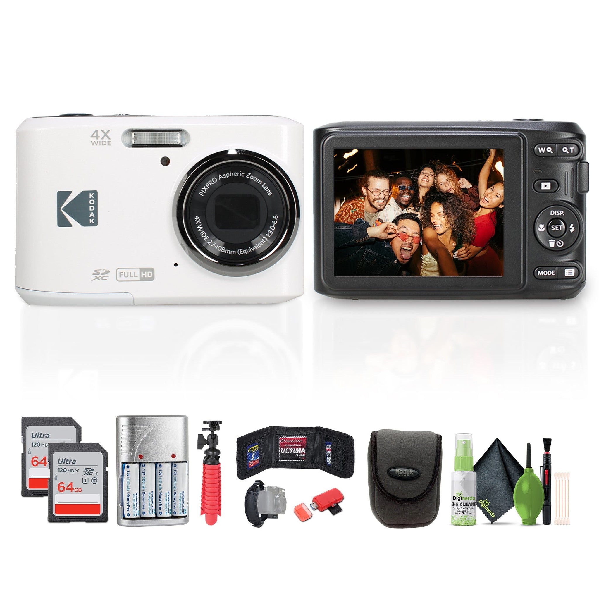 Kodak Pixpro FZ45 Digital Camera in White FZ45WH Bundle with Accessories Kodak