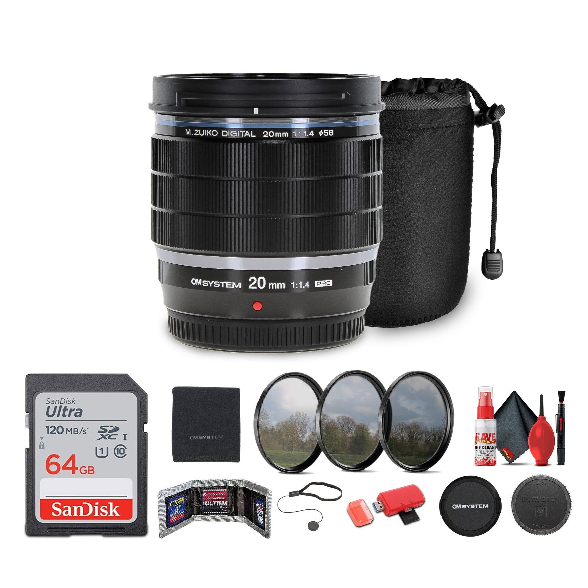 Olympus OM SYSTEM M.Zuiko Digital ED 20mm f/1.4 PRO Lens Bundle Olympus