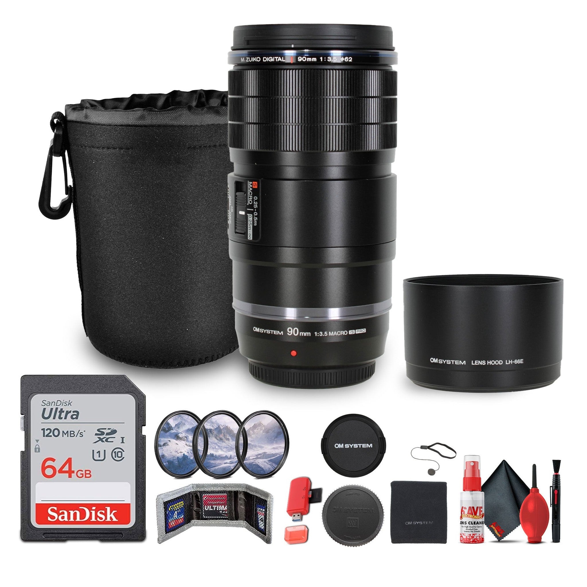 Olympus OM SYSTEM M.Zuiko Digital ED 90mm f/3.5 Macro IS PRO Lens Bundle Olympus