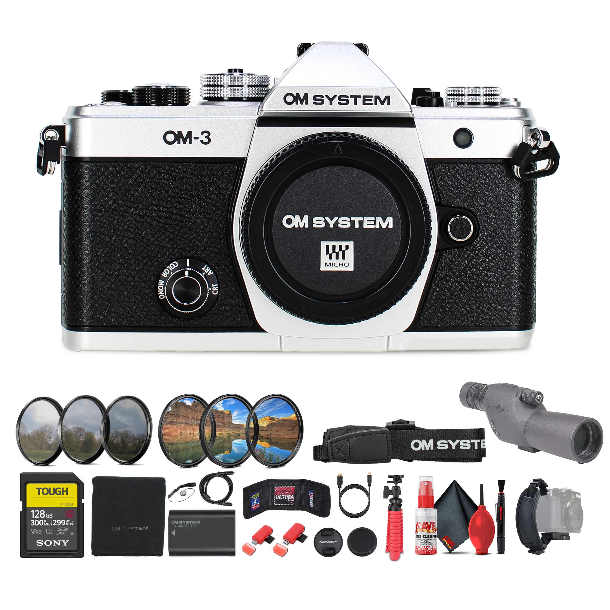 OM SYSTEM OM-3 Mirrorless Camera Silver Bundle