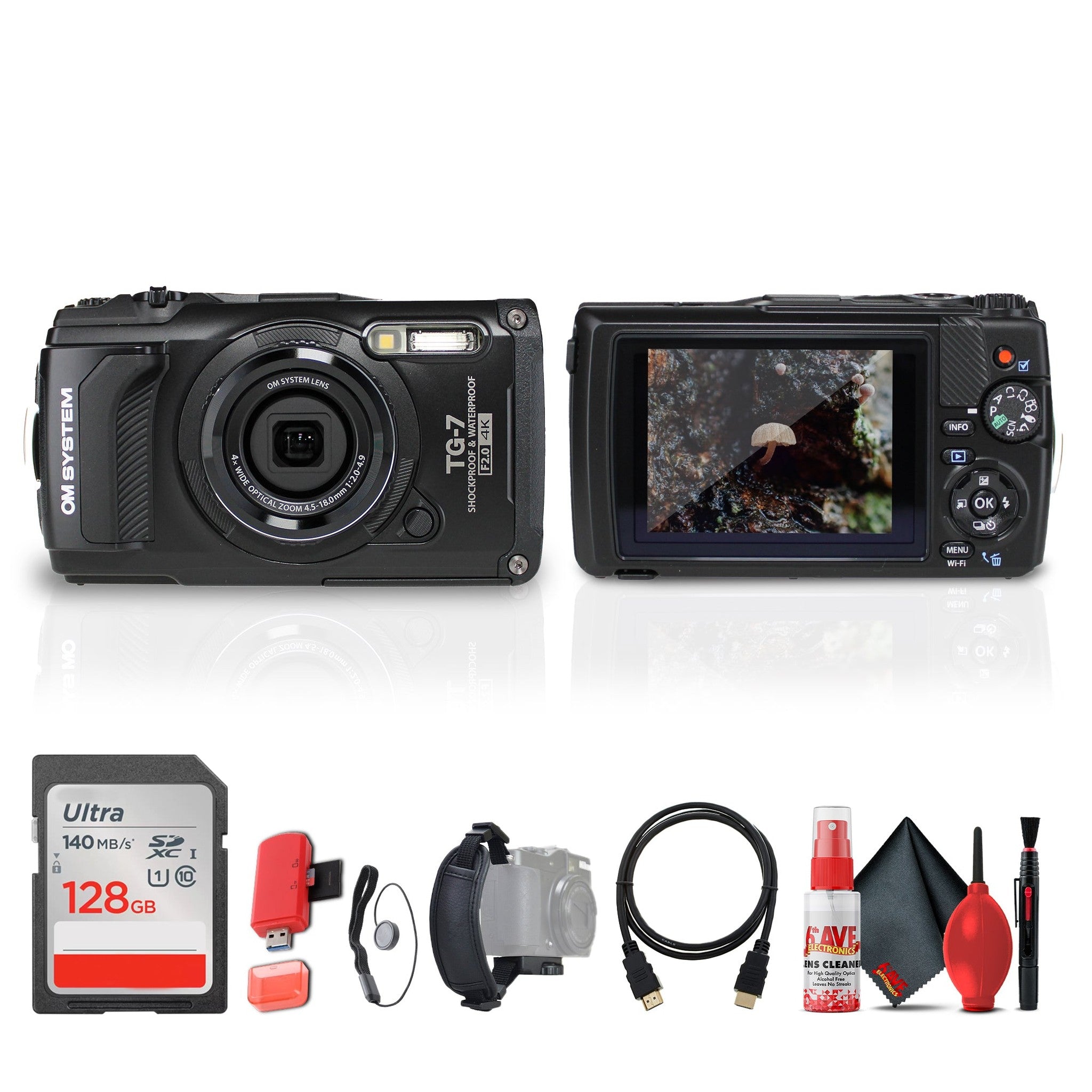OM SYSTEM Tough TG-7 Digital Camera Black Bundle