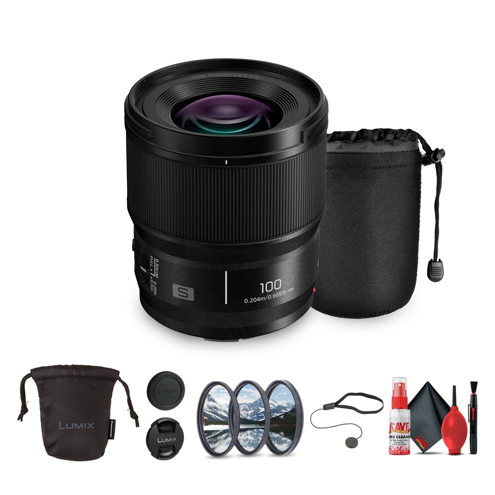 Panasonic Lumix S 100mm F/2.8 Macro Lens L Mount Bundle with Accessories Panasonic