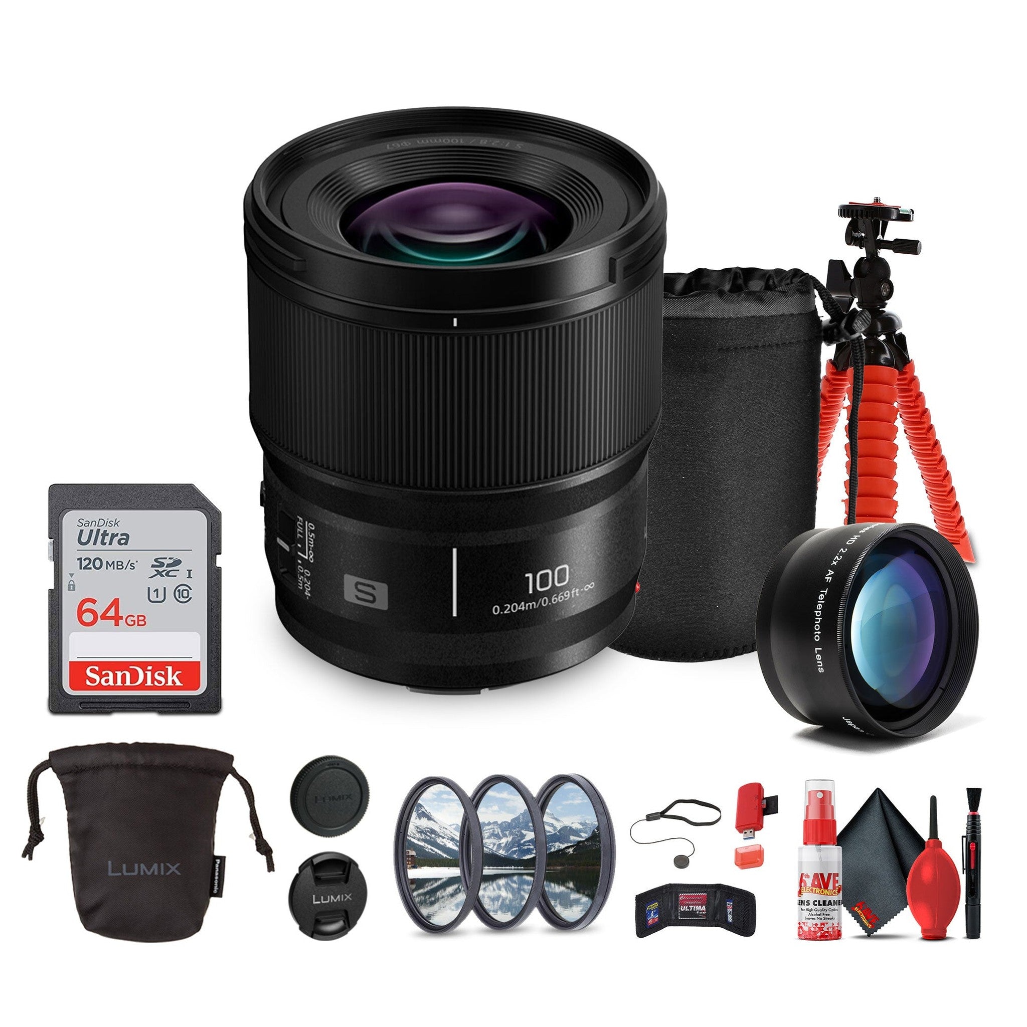 Panasonic Lumix S 100mm F/2.8 Macro Lens L Mount Bundle with Accessories Panasonic