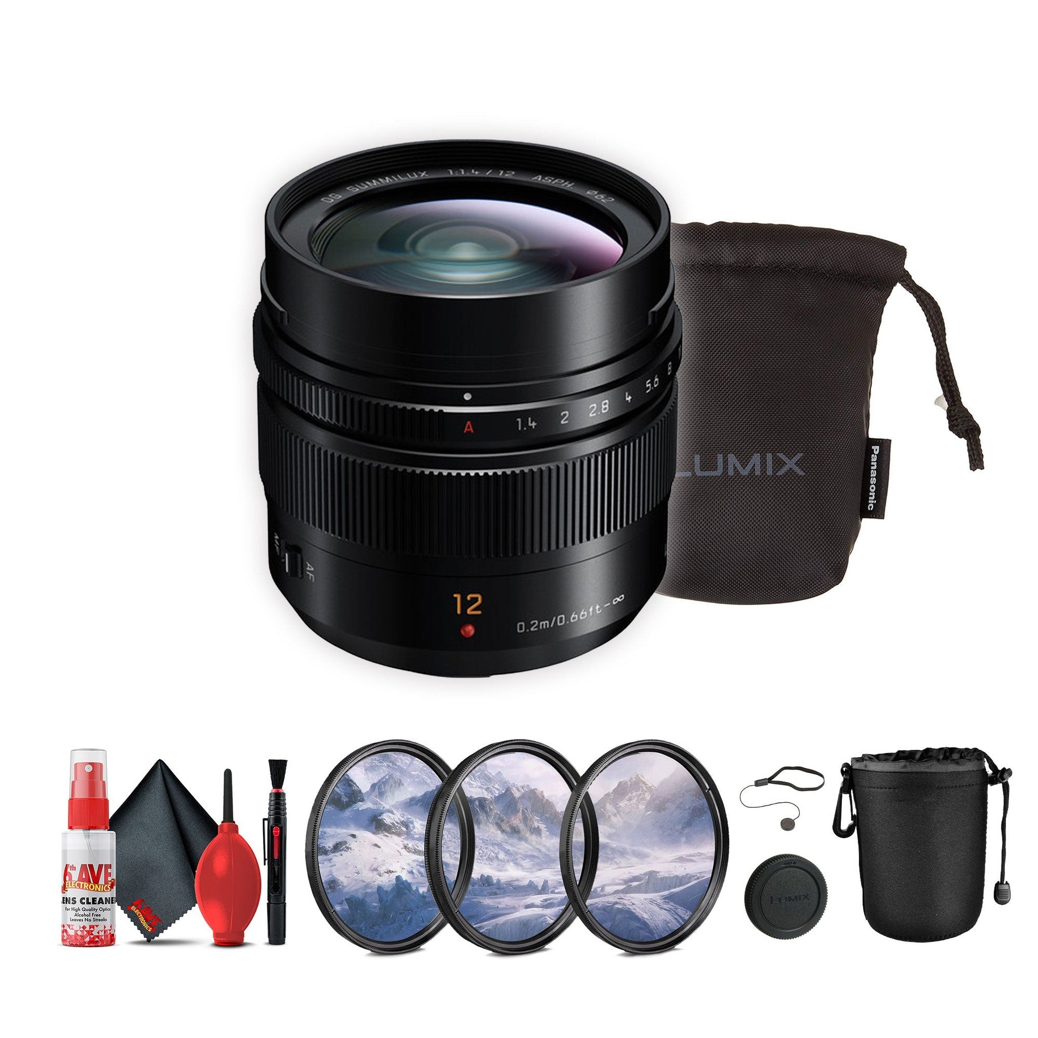 Panasonic Leica DG Summilux 12mm f/1.4 Lens Bundle with Accessories Panasonic