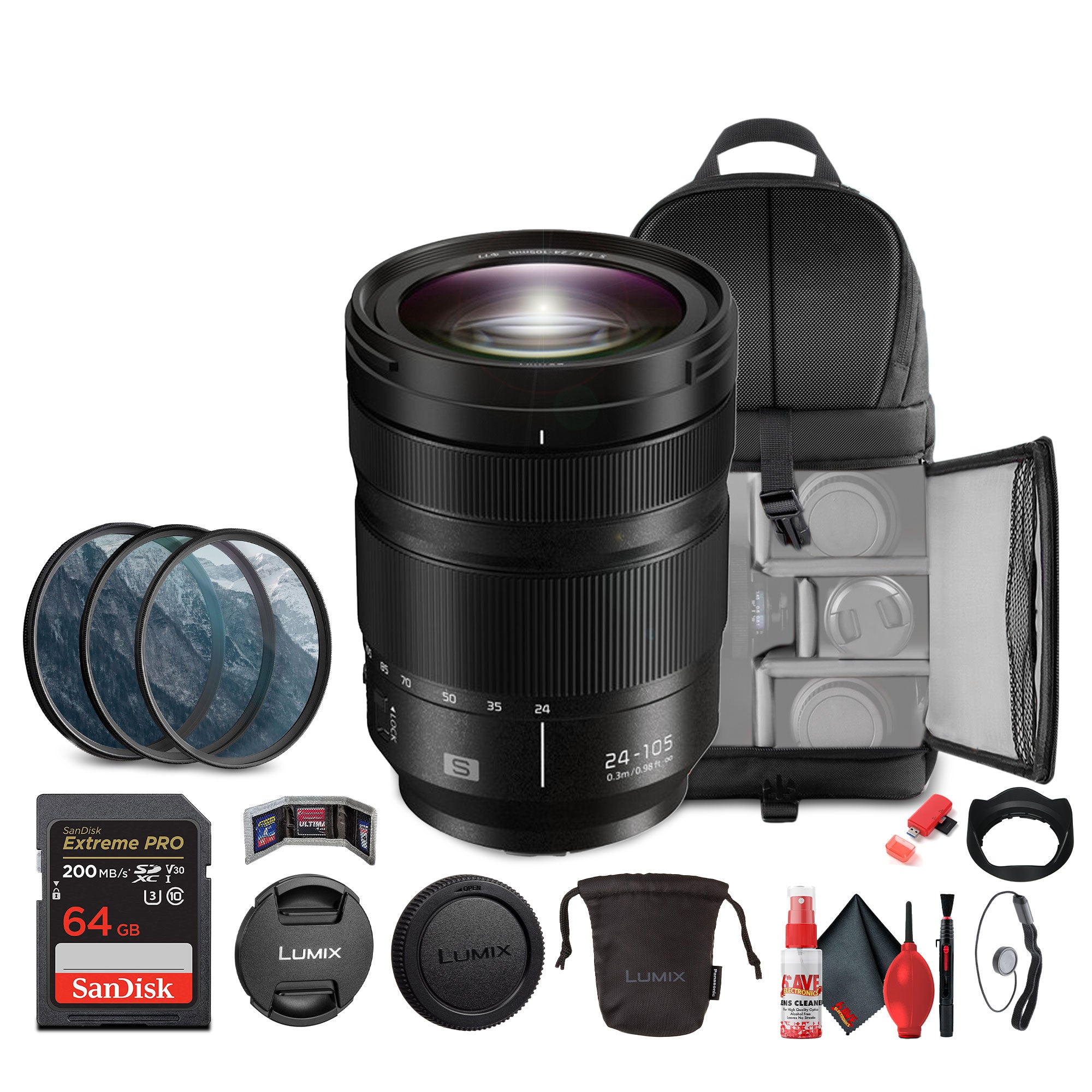 Panasonic Lumix S 24-105mm f/4 Macro O.I.S. Lens Bundle with Acccessories