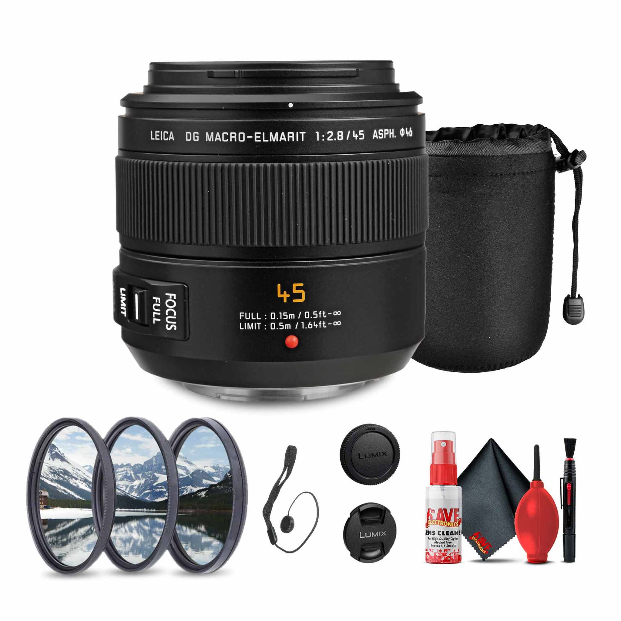 Panasonic Leica DG Macro-Elmarit 45mm f/2.8 Lens Bundle Panasonic