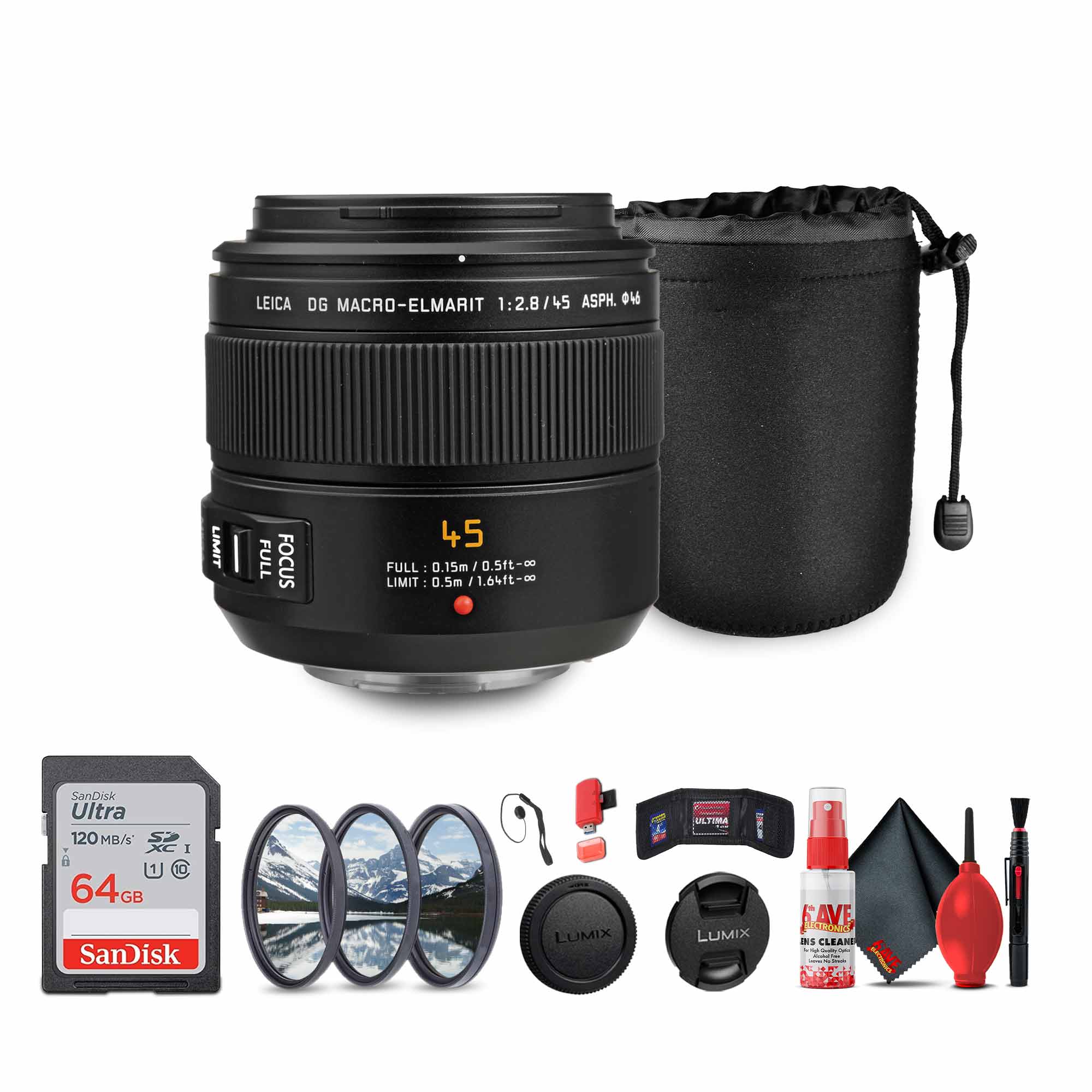 Panasonic Leica DG Macro-Elmarit 45mm f/2.8 Lens Bundle