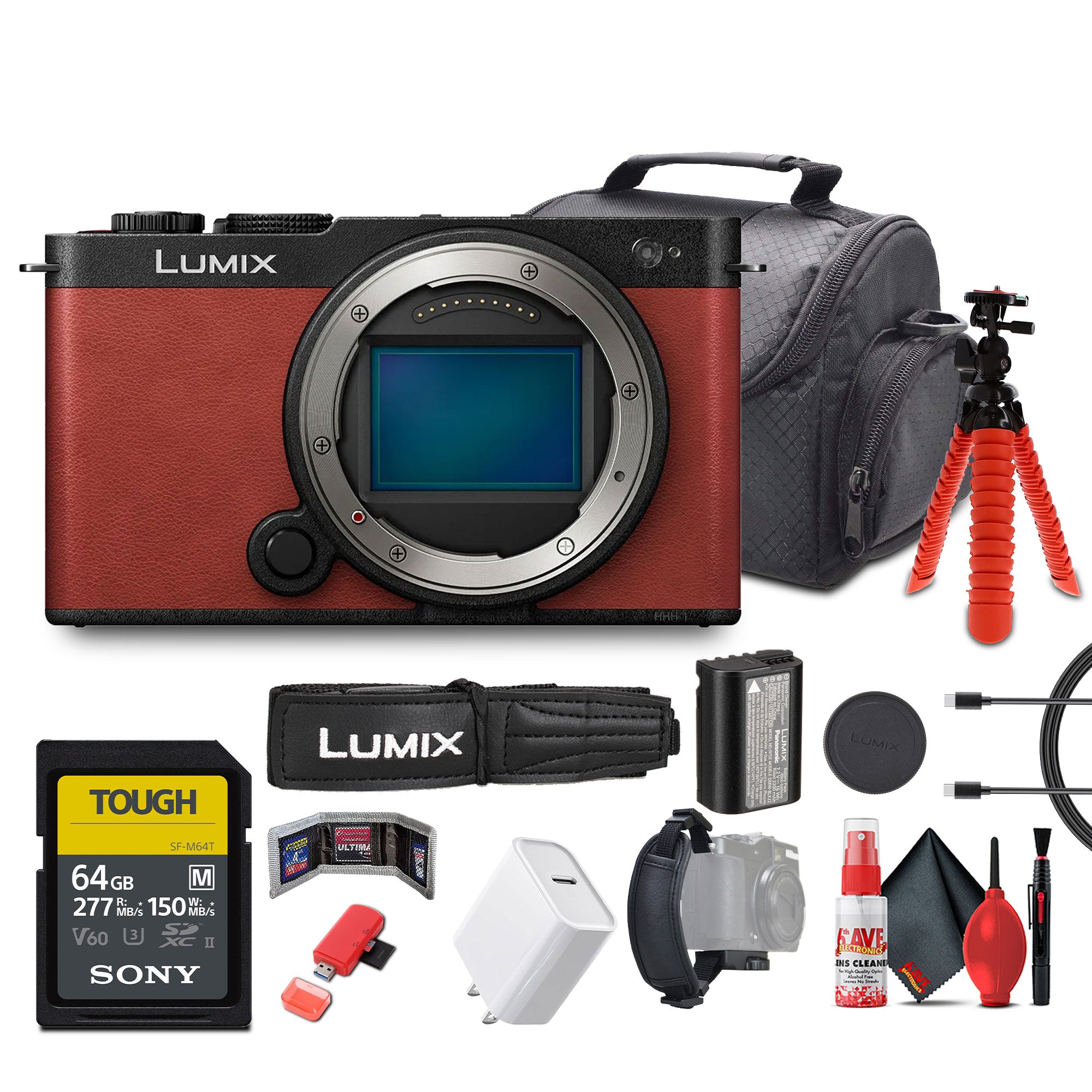 Panasonic Lumix S9 Mirrorless Camera (Red) Bundle with Accessories