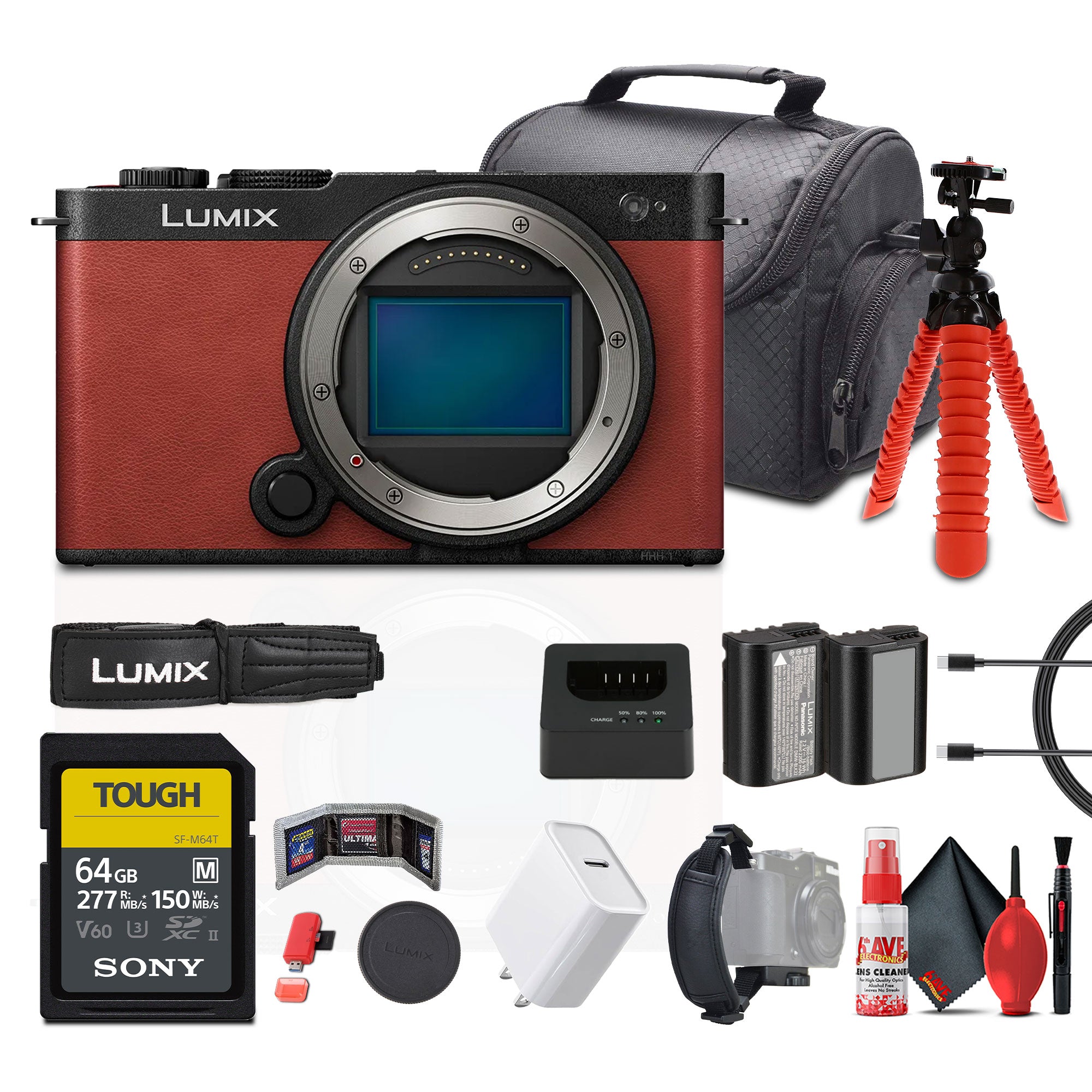 Panasonic Lumix S9 Mirrorless Camera (Red) Bundle with Accessories