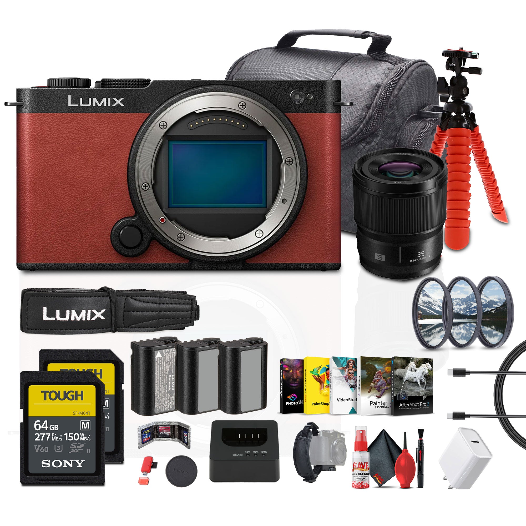 Panasonic Lumix S9 Mirrorless Camera Red Bundle with Accessories