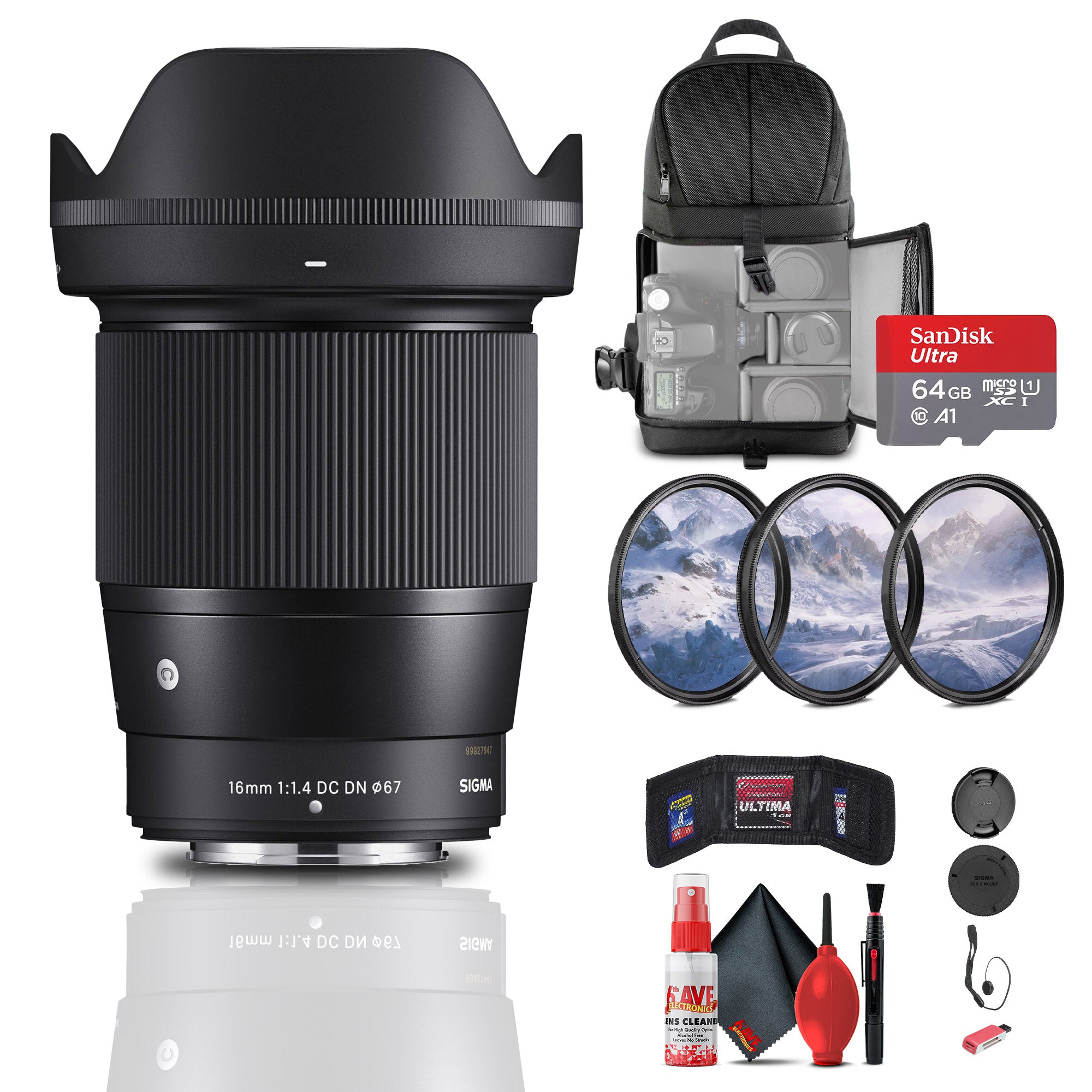 Sigma 16mm f/1.4 DC DN Contemporary Lens for FujiFilm X Bundle