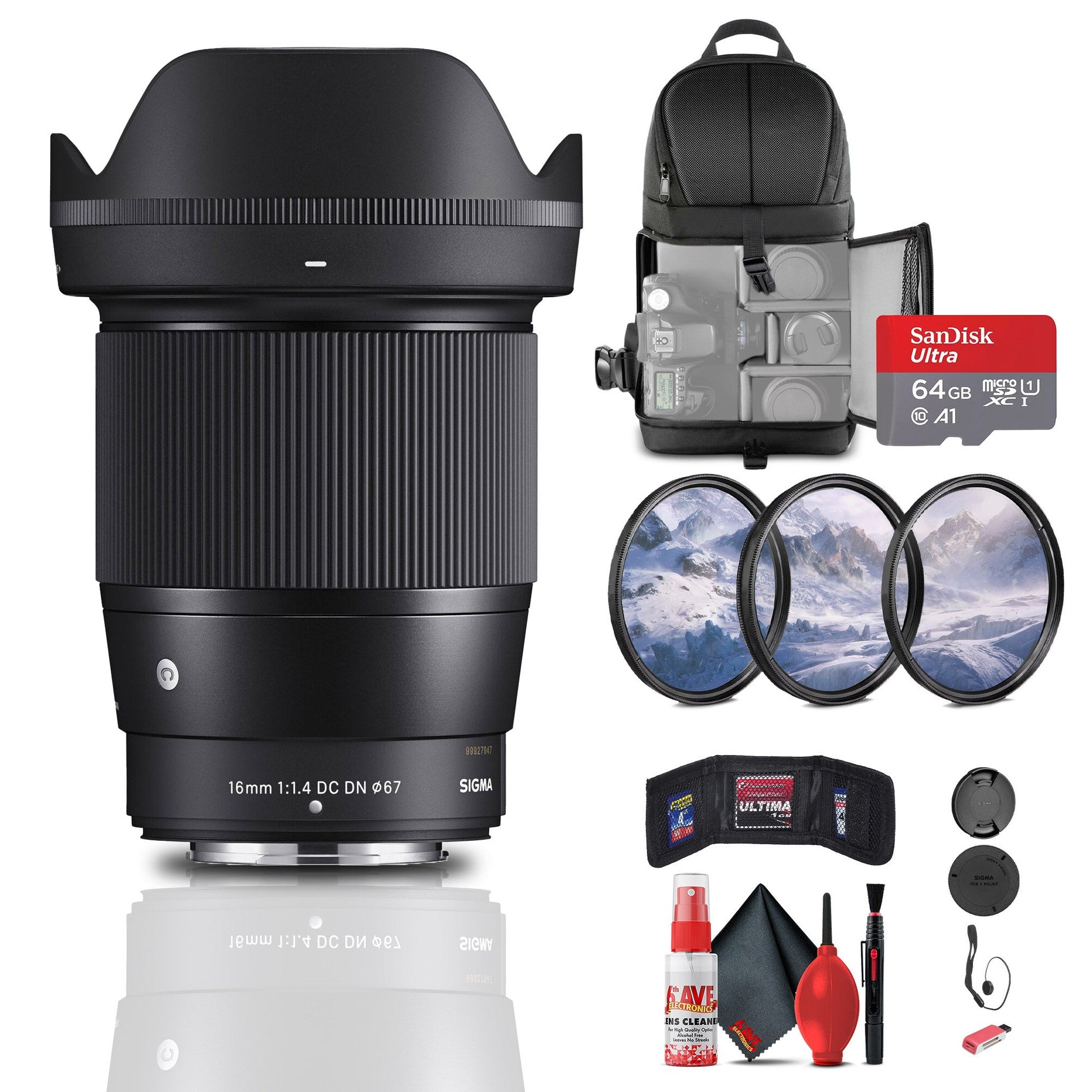 Sigma 16mm f/1.4 DC DN Contemporary Lens for FujiFilm X Bundle Sigma