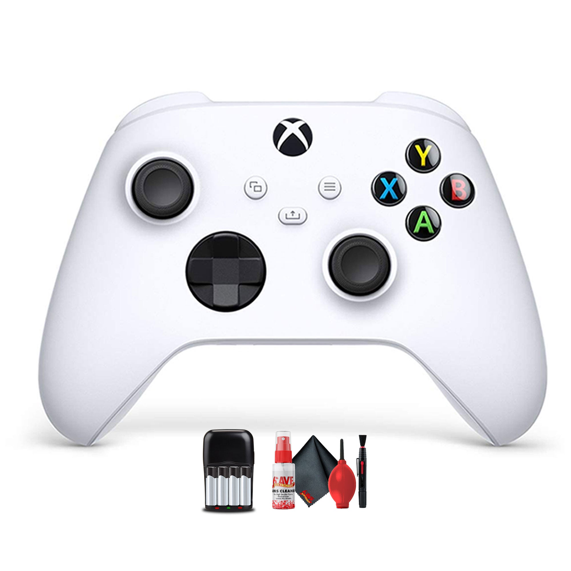 Microsoft Xbox White Controller Bundle with Rechargeable Batteries, Cleaning Kit