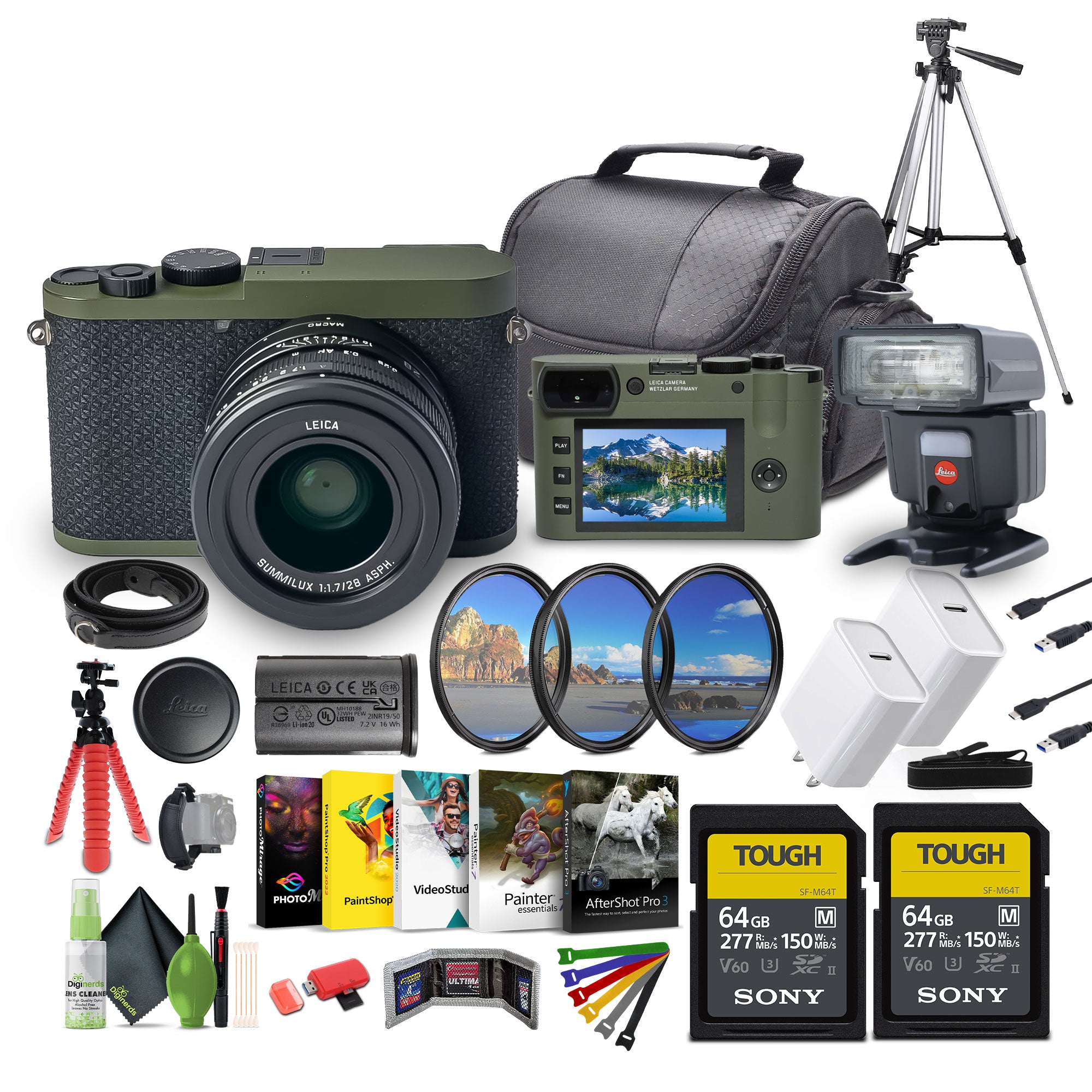 Leica Q2 Reporter Edition Digital Camera with leica flash memory card camera case & more