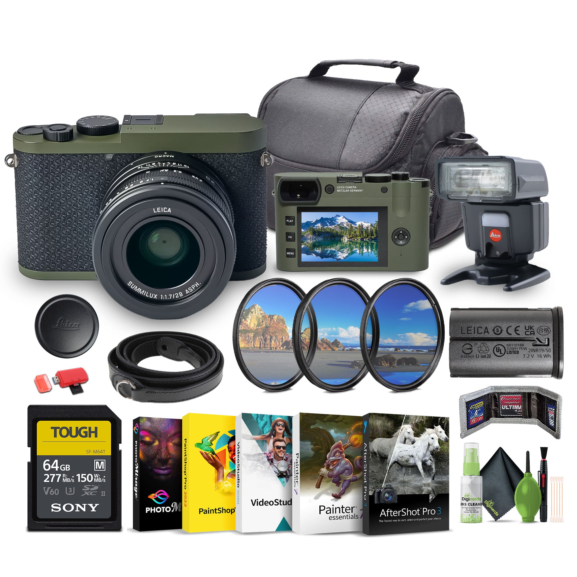 Leica Q2 Reporter Edition Digital Camera with leica flash memory card camera case + more