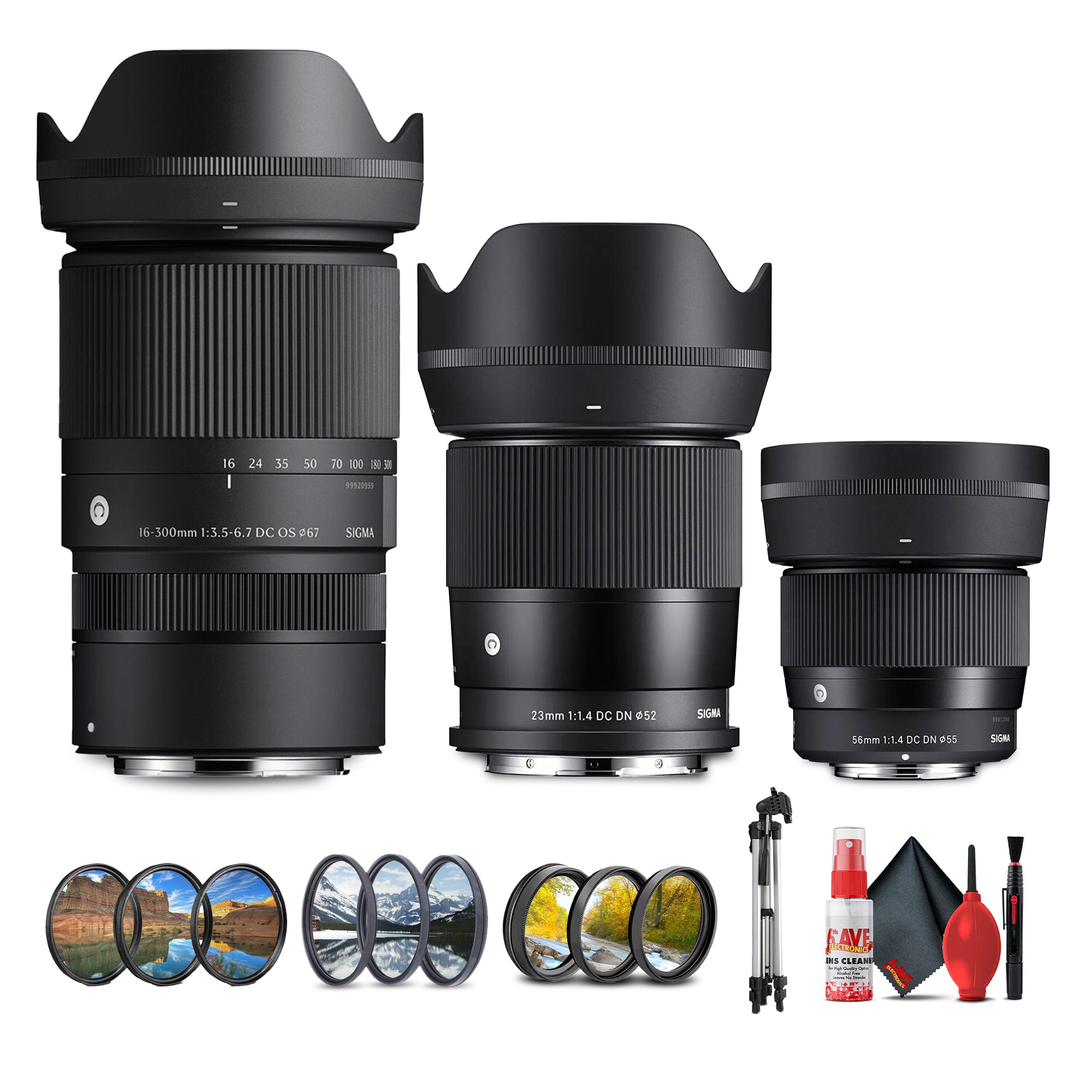 Sigma 16-300 and 23 1.4 and 56 1.4 Canon RF Mount Triple Lens Bundle
