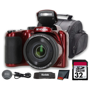 Kodak PIXPRO AZ255 Digital Camera Red AZ255RD + 32GB Card + Bag + Cloth