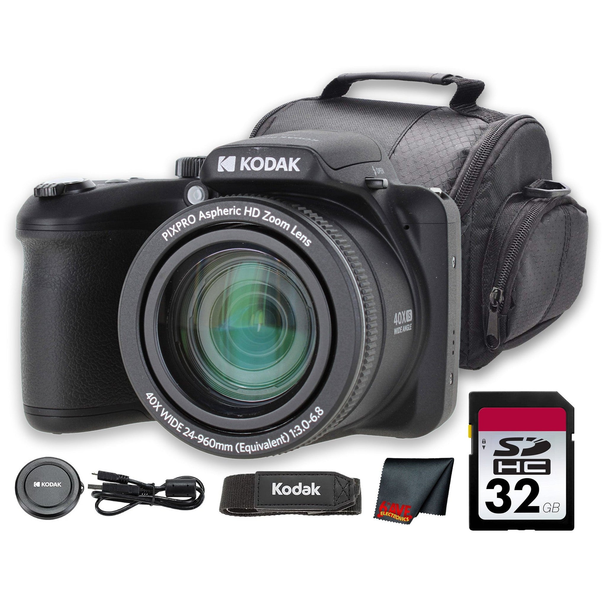 Kodak PIXPRO AZ405 Digital Camera Black AZ405BK + 32GB Card + Bag + Cloth