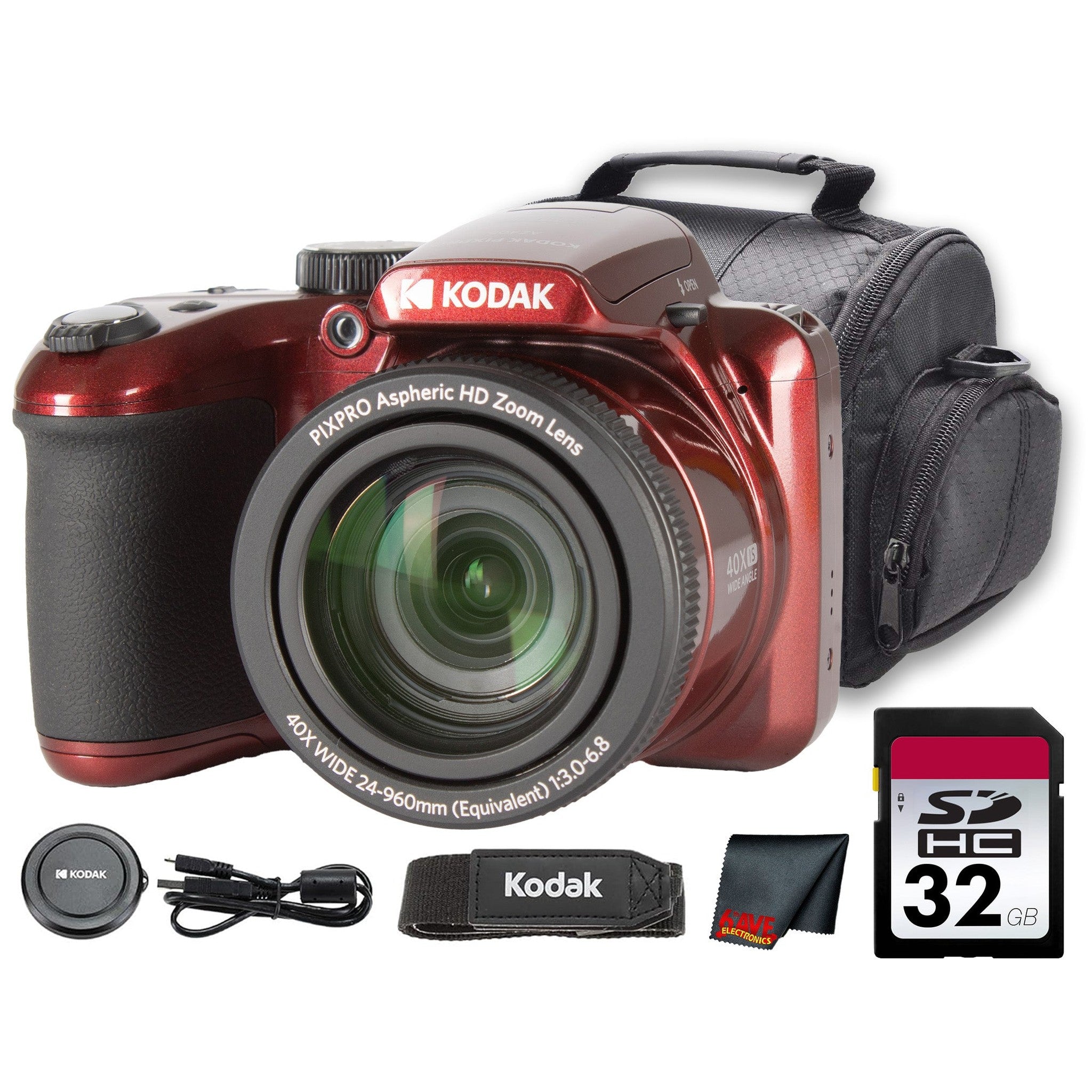Kodak PIXPRO AZ405 Digital Camera Red AZ405RD + 32GB Card + Bag + Cloth