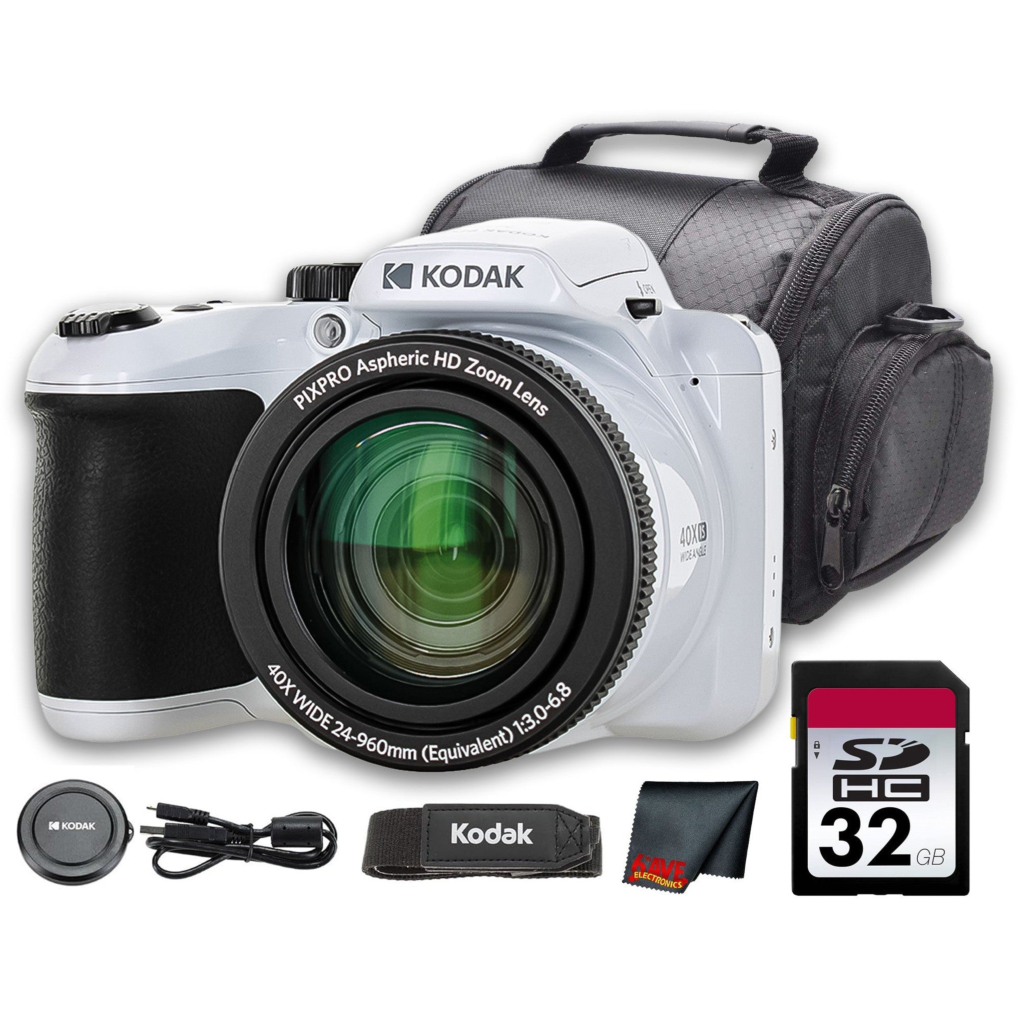 Kodak PIXPRO AZ405 Digital Camera White AZ405WH + 32GB Card + Bag + Cloth