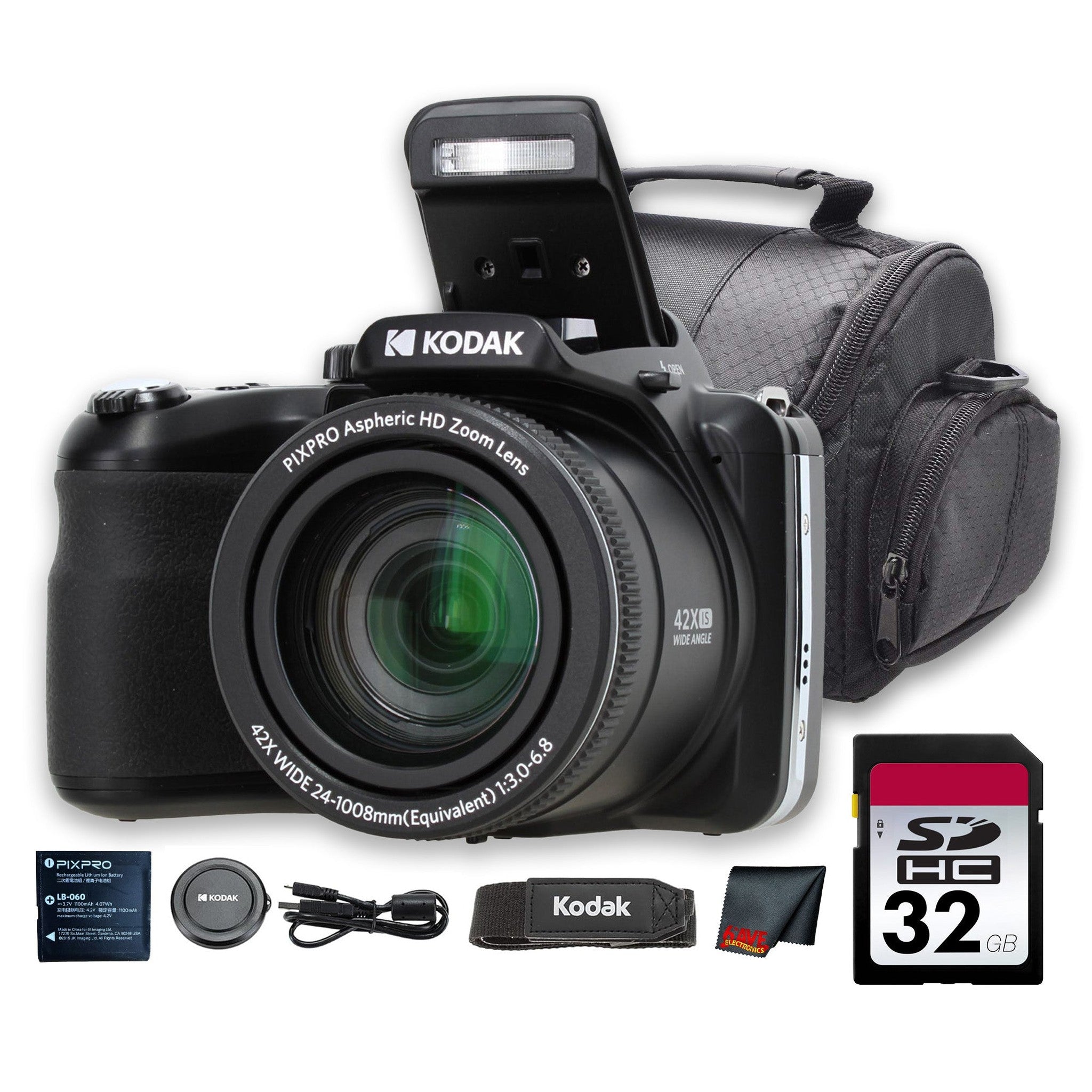 Kodak PIXPRO AZ425 Digital Camera Black AZ425BK + 32GB Card + Bag + Cloth